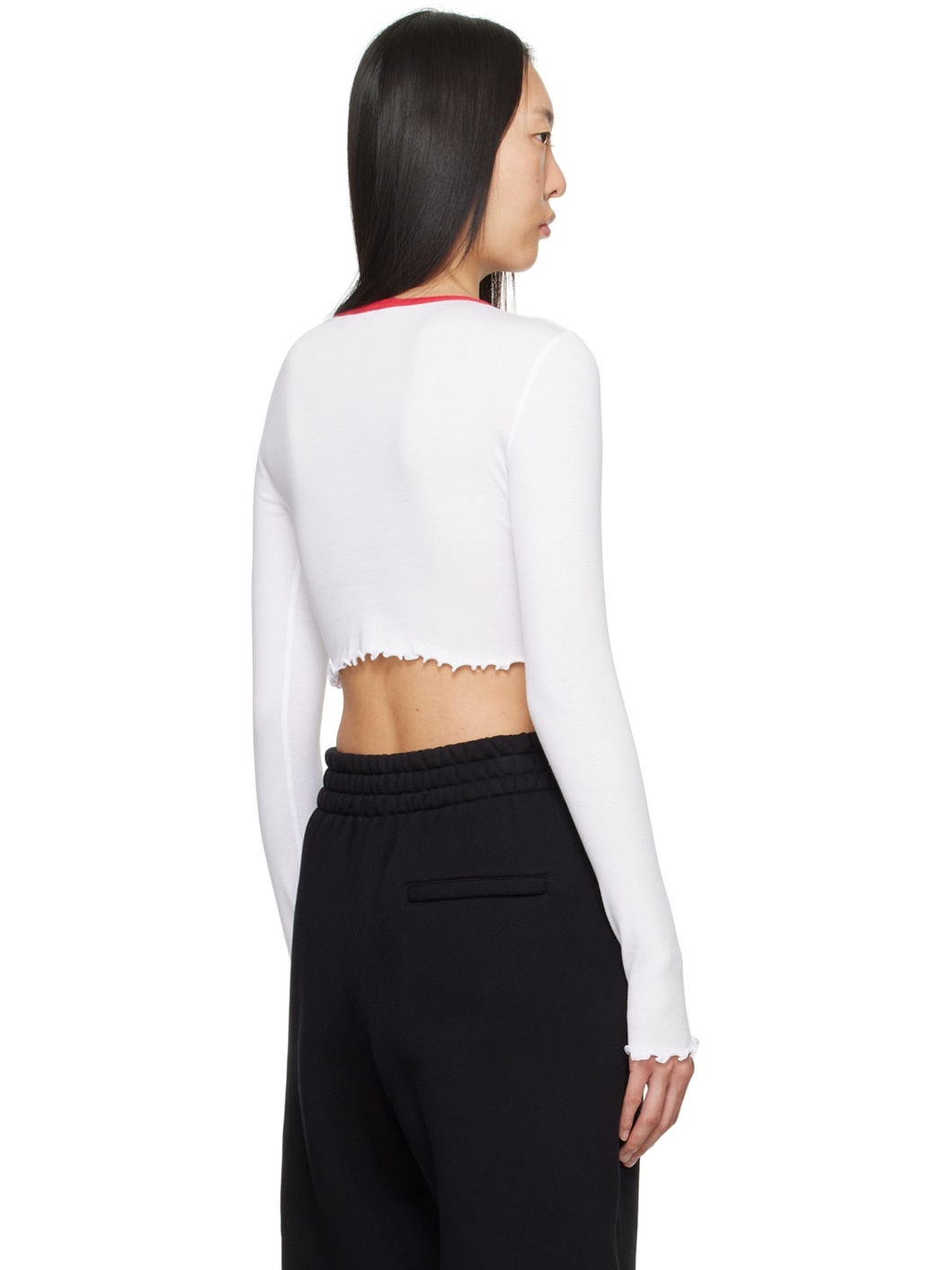 White Cropped Long Sleeve T-Shirt - 3