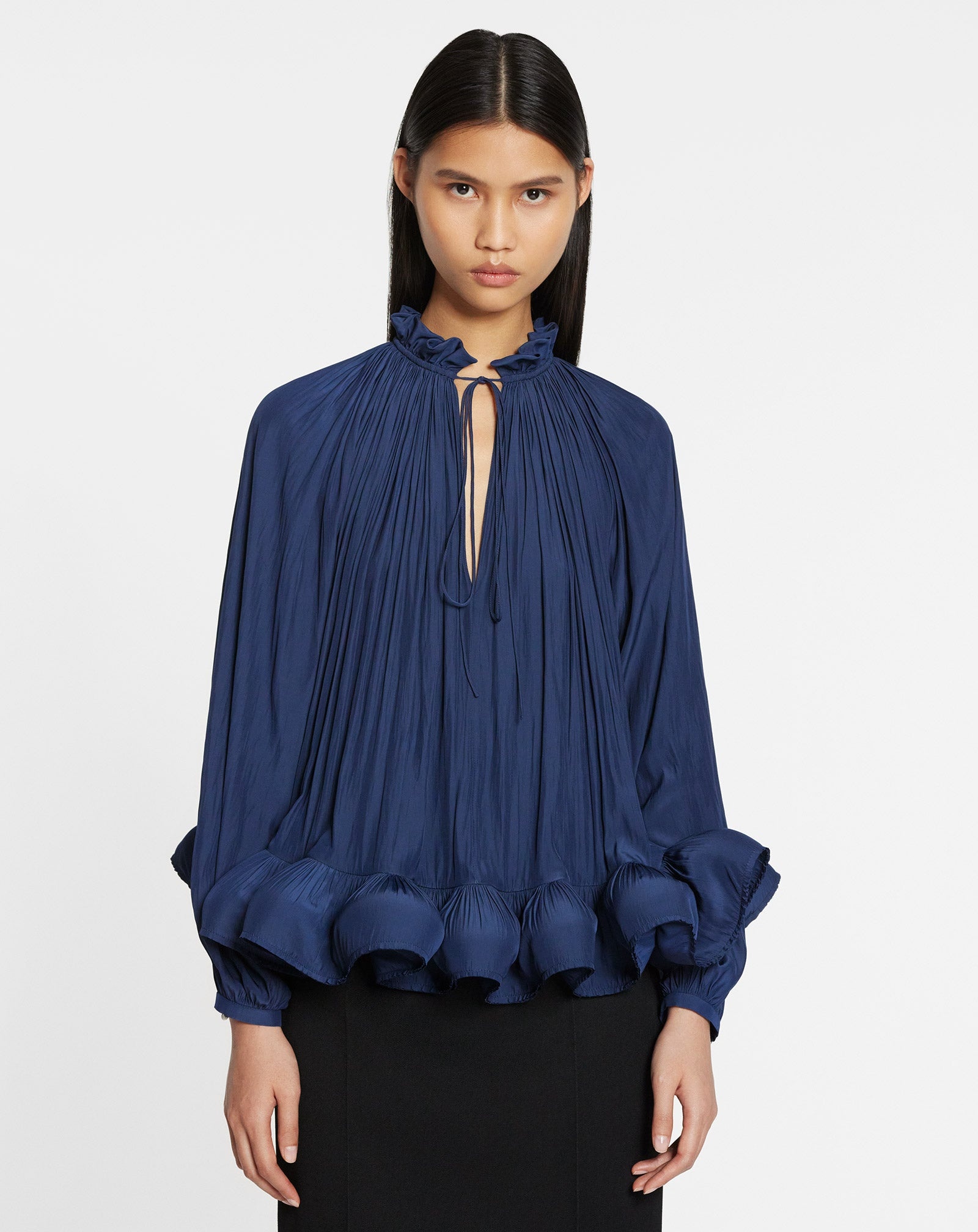 LONG-SLEEVE CHARMEUSE BLOUSE - 3