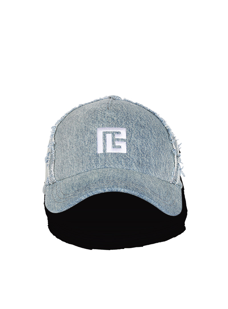 Eco-designed cotton denim cap with embroidered Balmain monogram 1