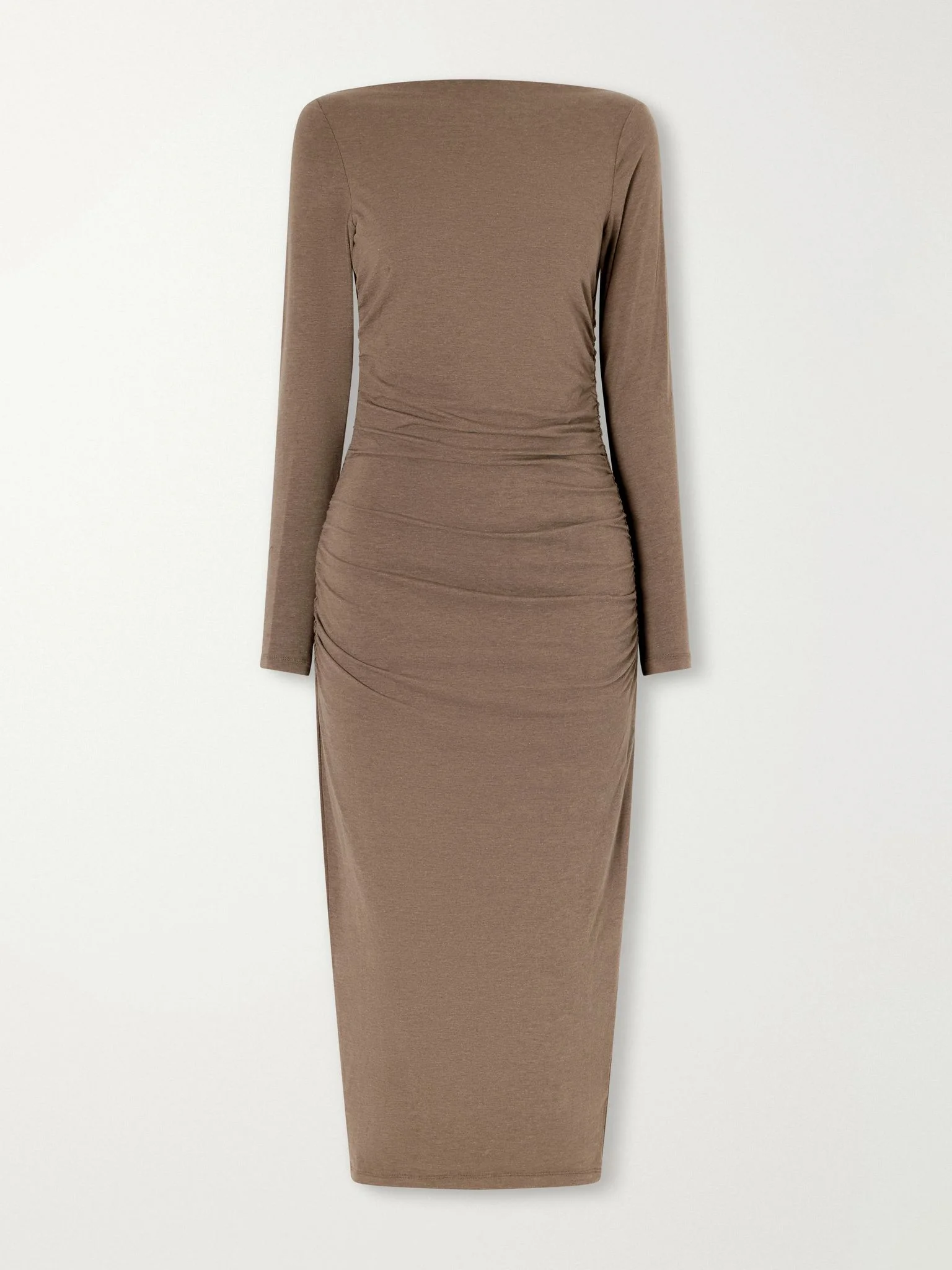 Ruched gathered cotton-blend midi dress Taupe - 1