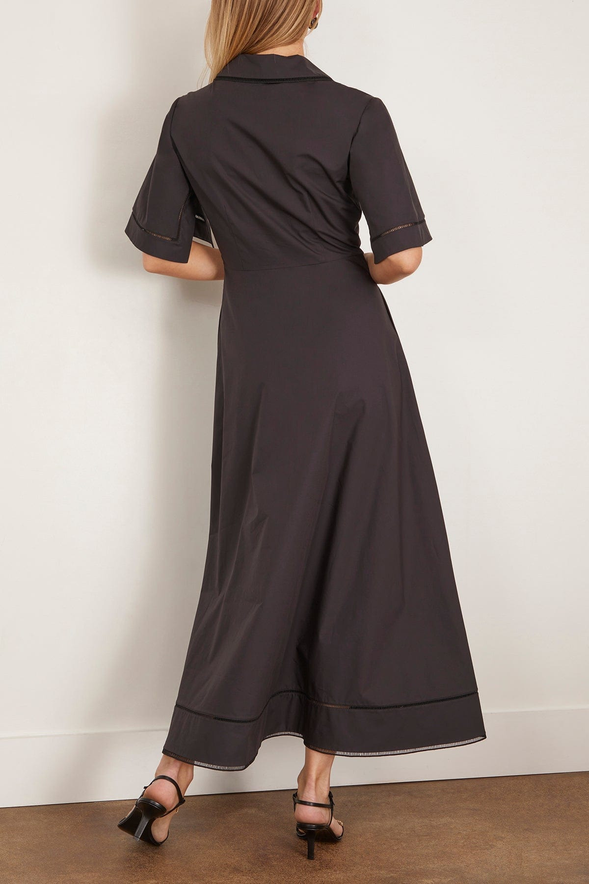 Ladder Embroidered Poplin Dress in Black - 5