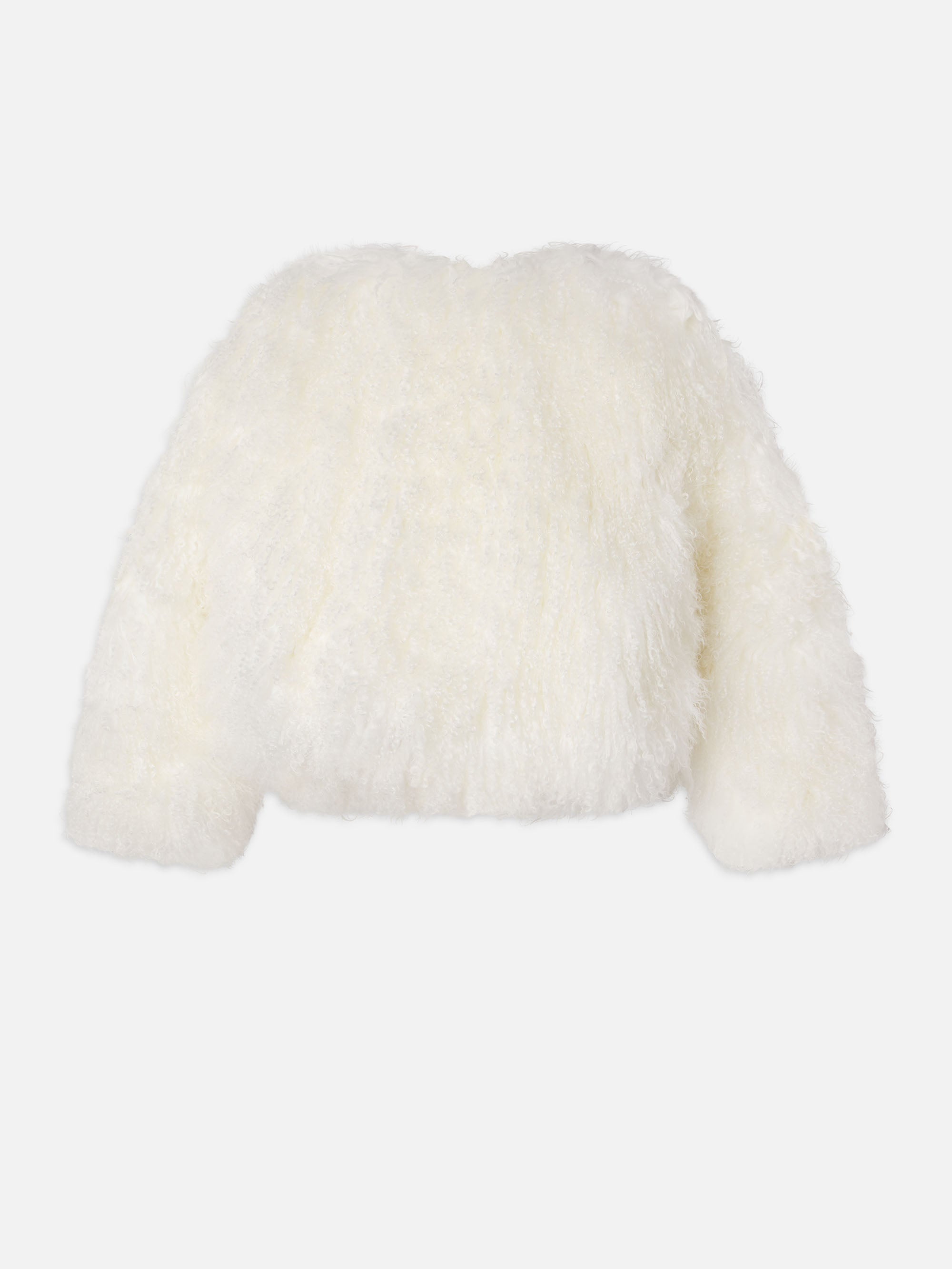 Shaggy Shearling Coat in Cream - 5