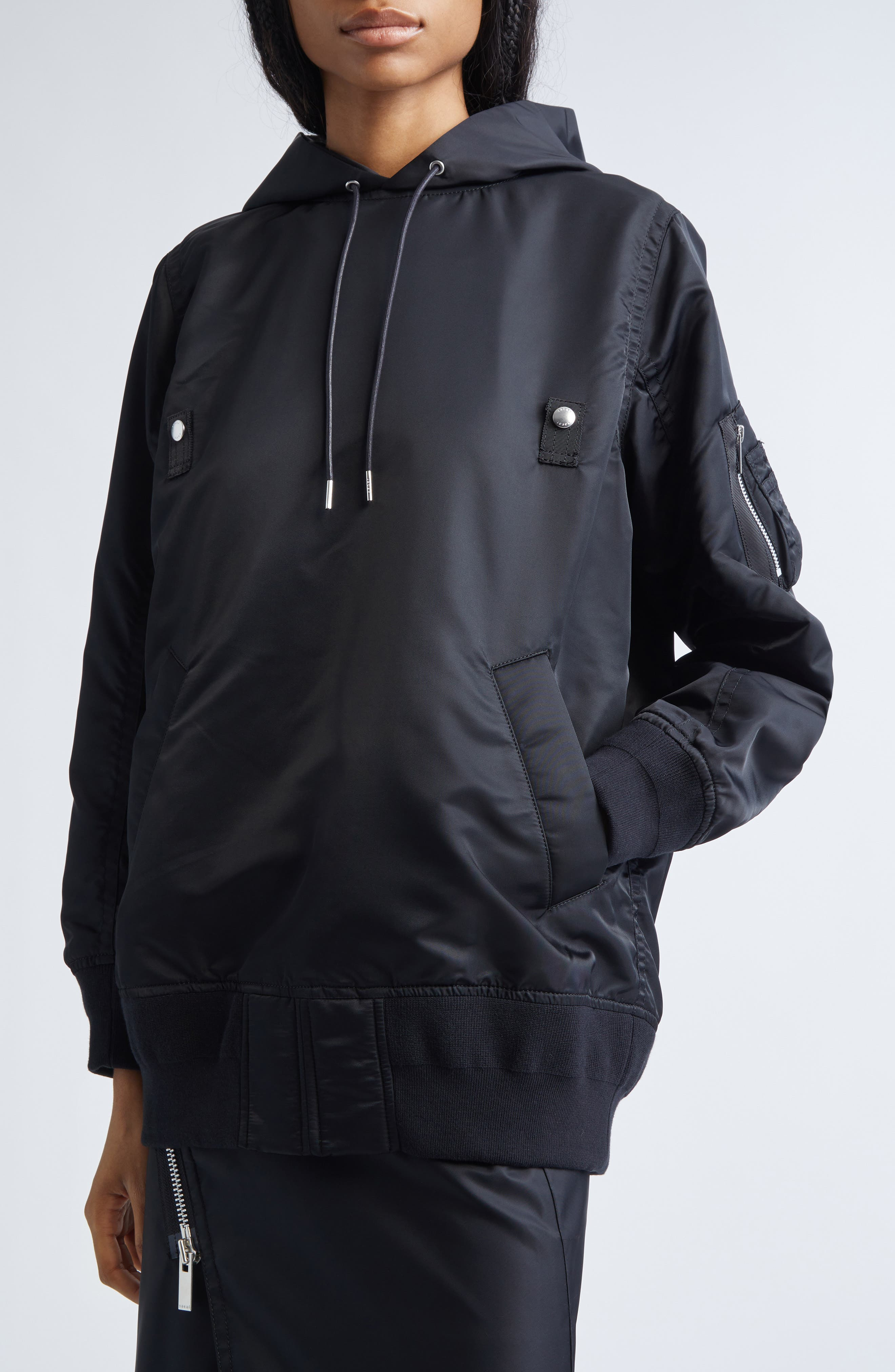 Sacai Nylon Twill Hoodie in Black at Nordstrom - 5