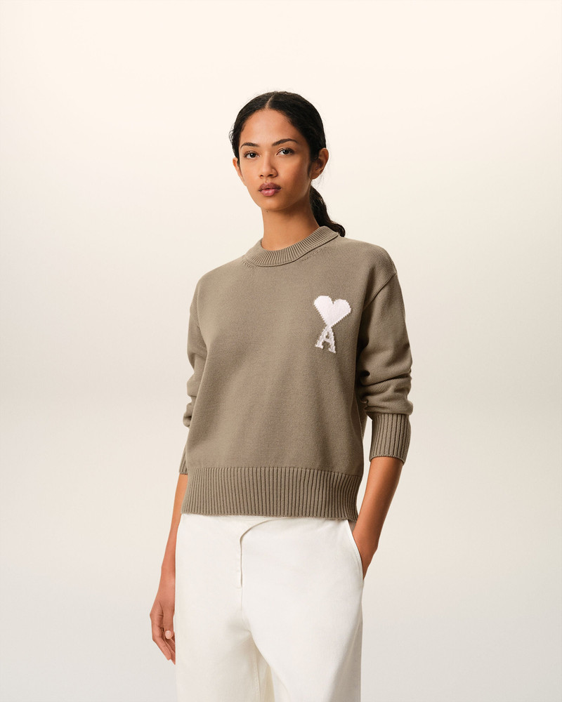AMI Paris BEIGE WOOL AND COTTON CREWNECK AMI DE COEUR SWEATER outlook