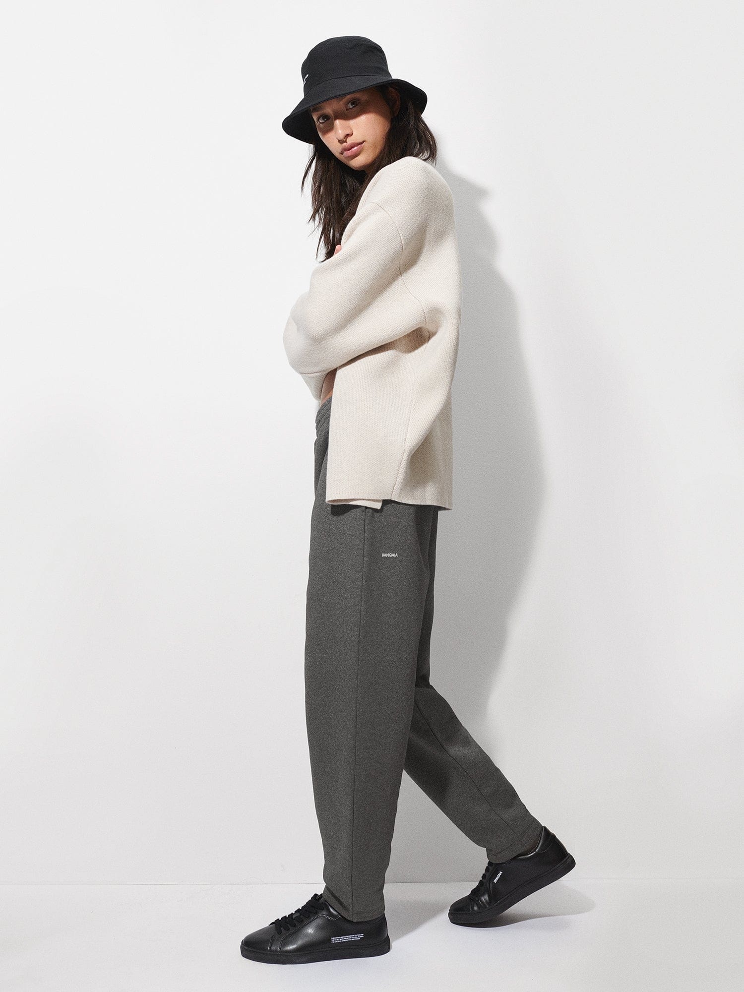Womens Reclaimed Cotton Barrel-Leg Track Pants - Reclaim Charcoal - 3