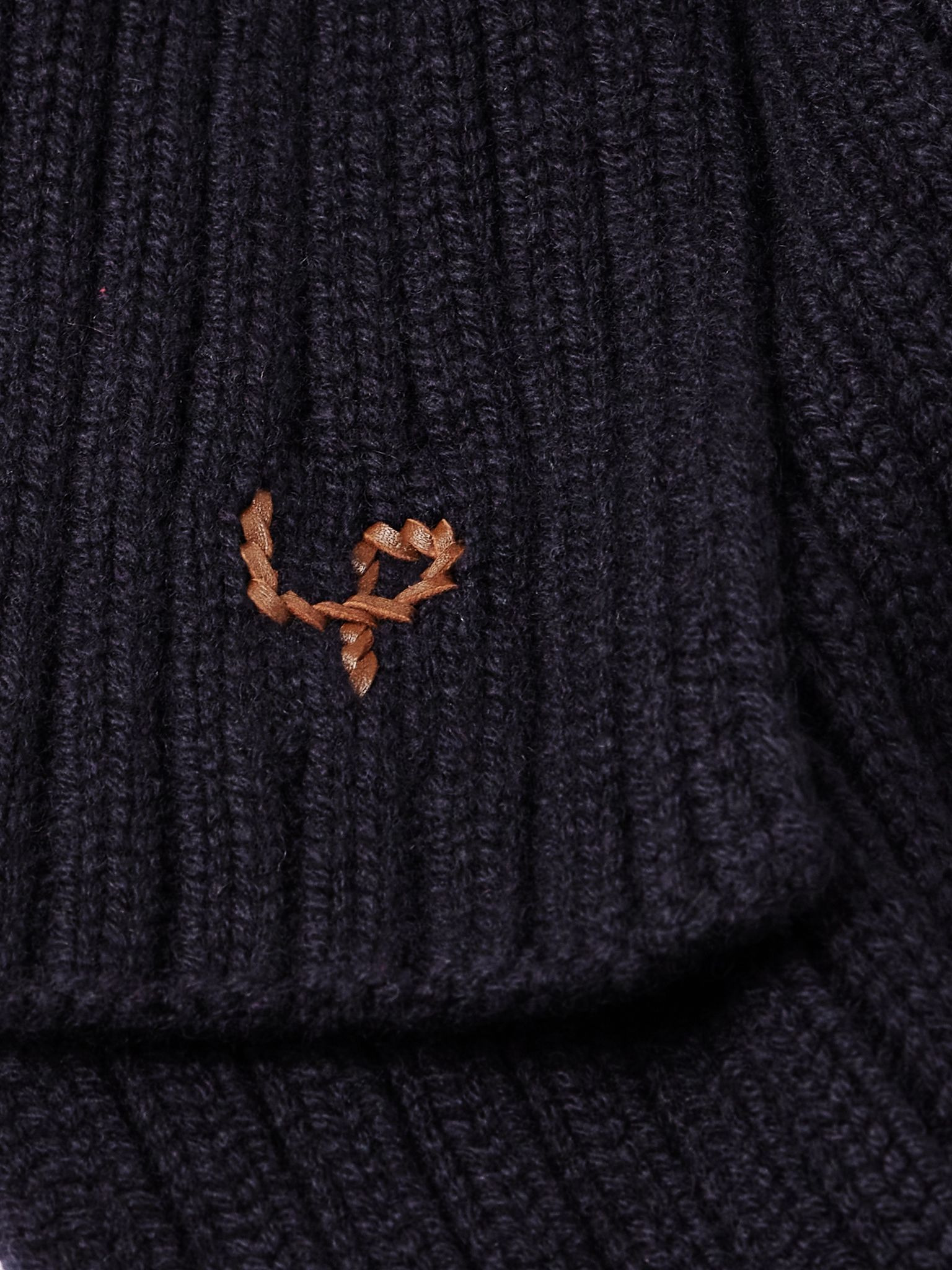 Leather-Trimmed Ribbed Cashmere Scarf Navy - 3