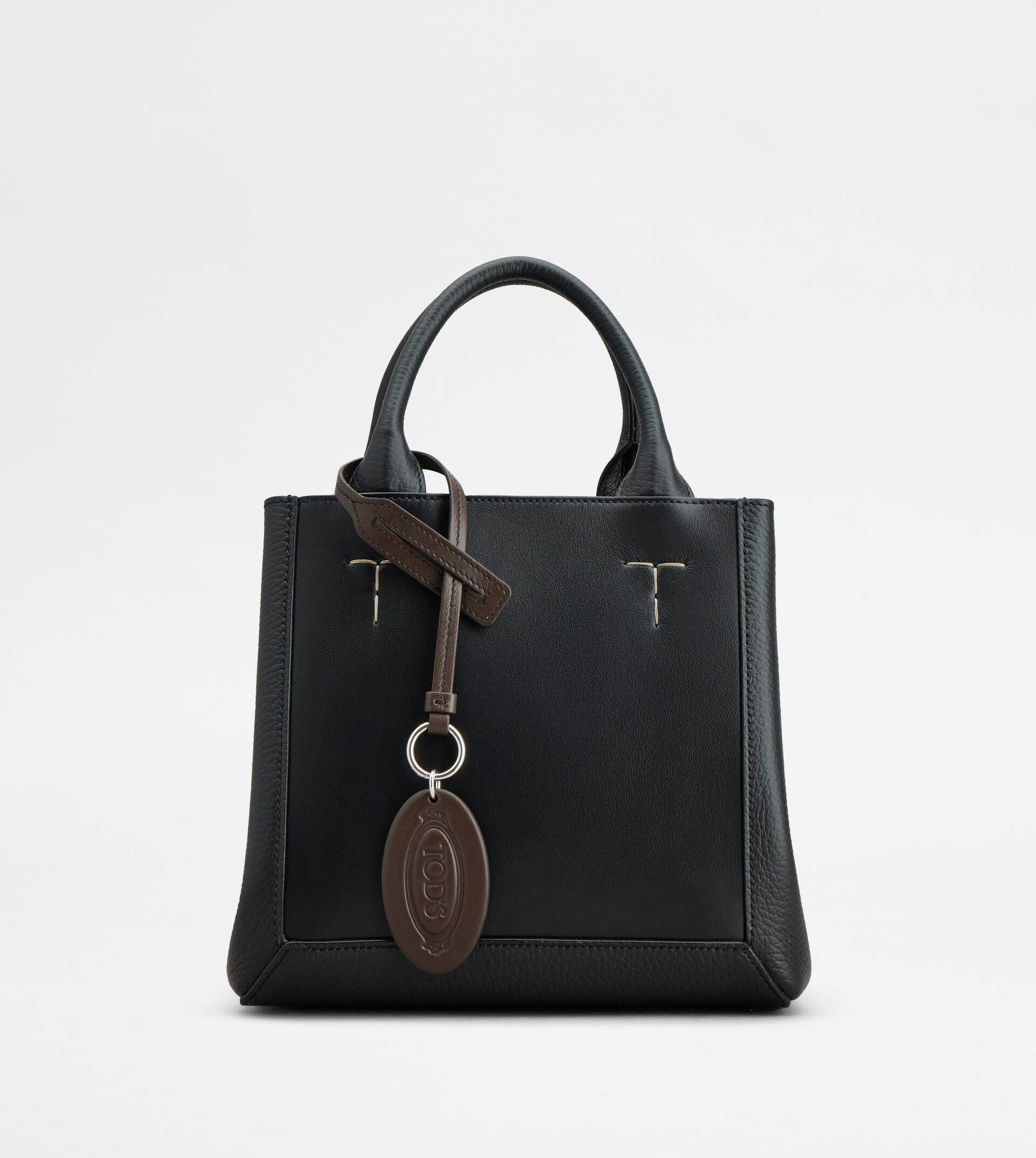 TOD'S DOUBLE UP SHOPPING BAG IN LEATHER SMALL - BLACK, BROWN - 4