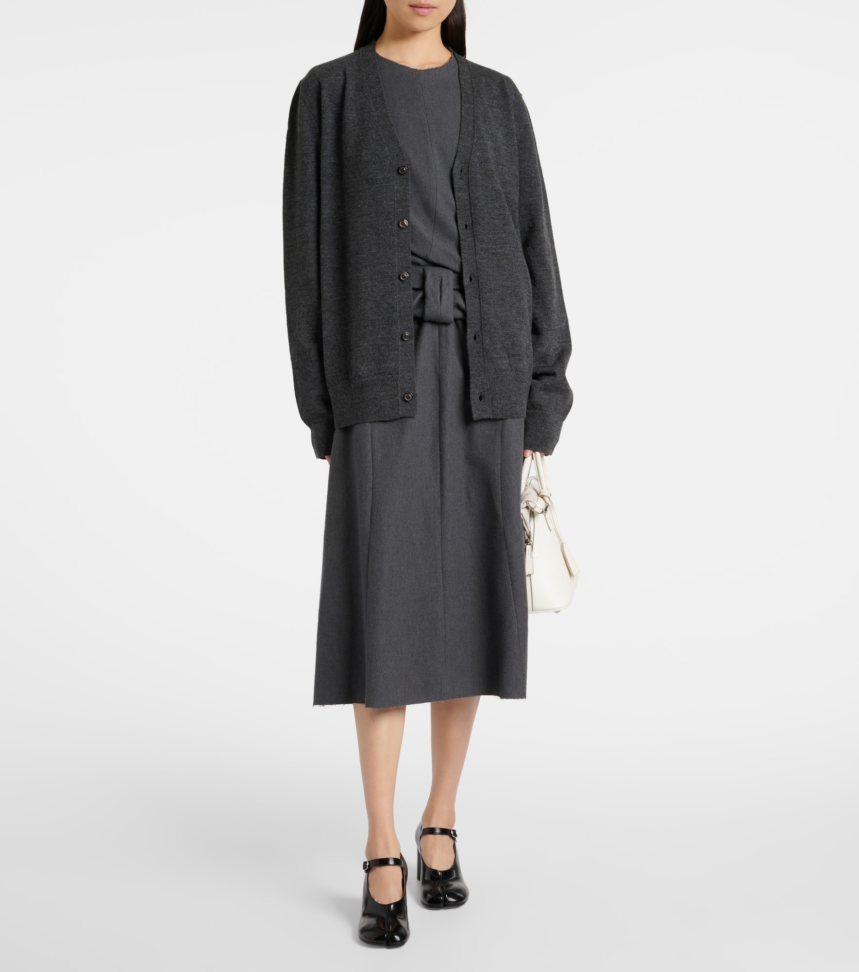 Leather-trimmed wool cardigan - 2
