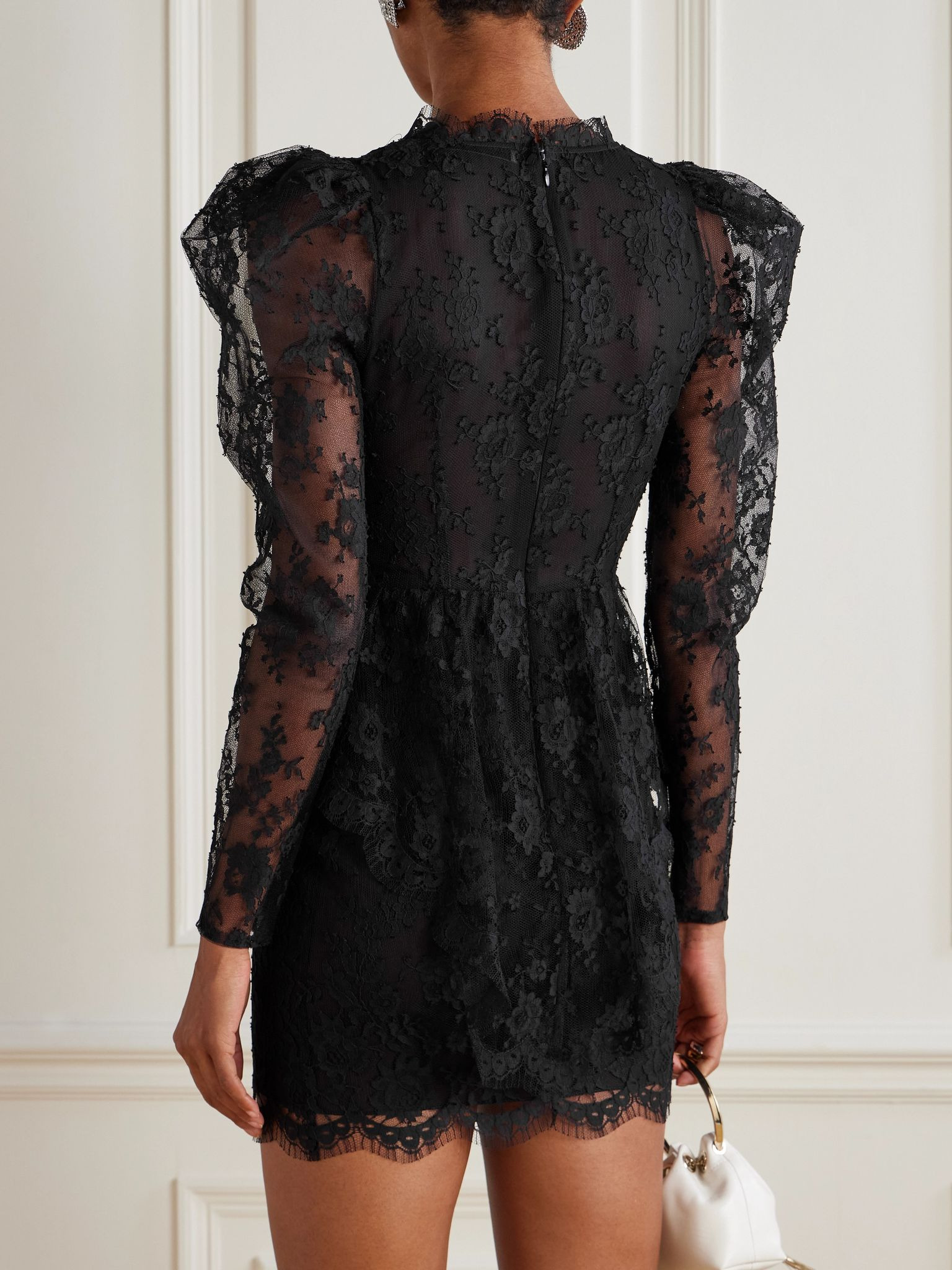 Bow-embellished cotton-blend lace mini dress Black - 3