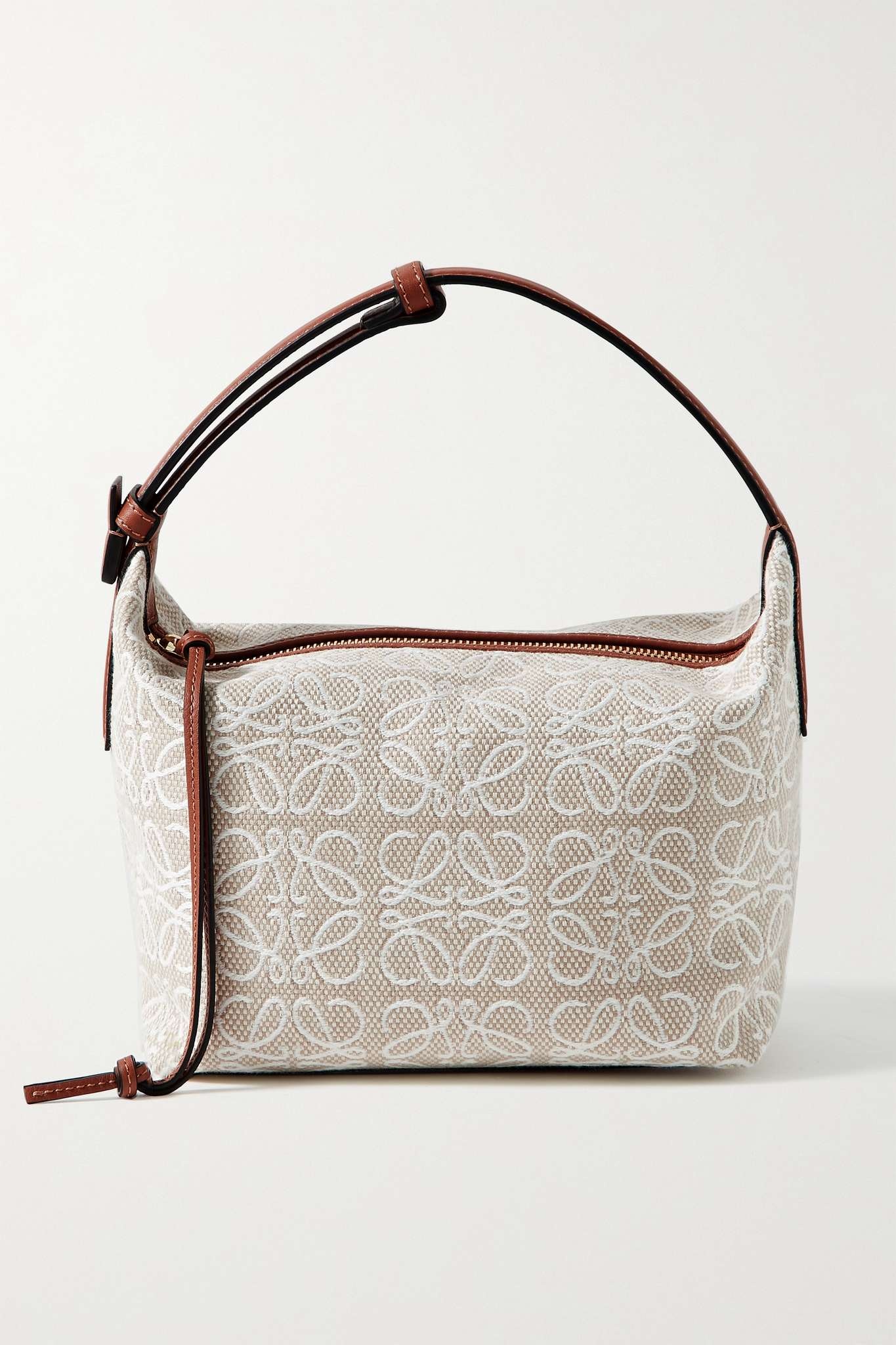 Cubi small leather-trimmed canvas-jacquard tote - 1