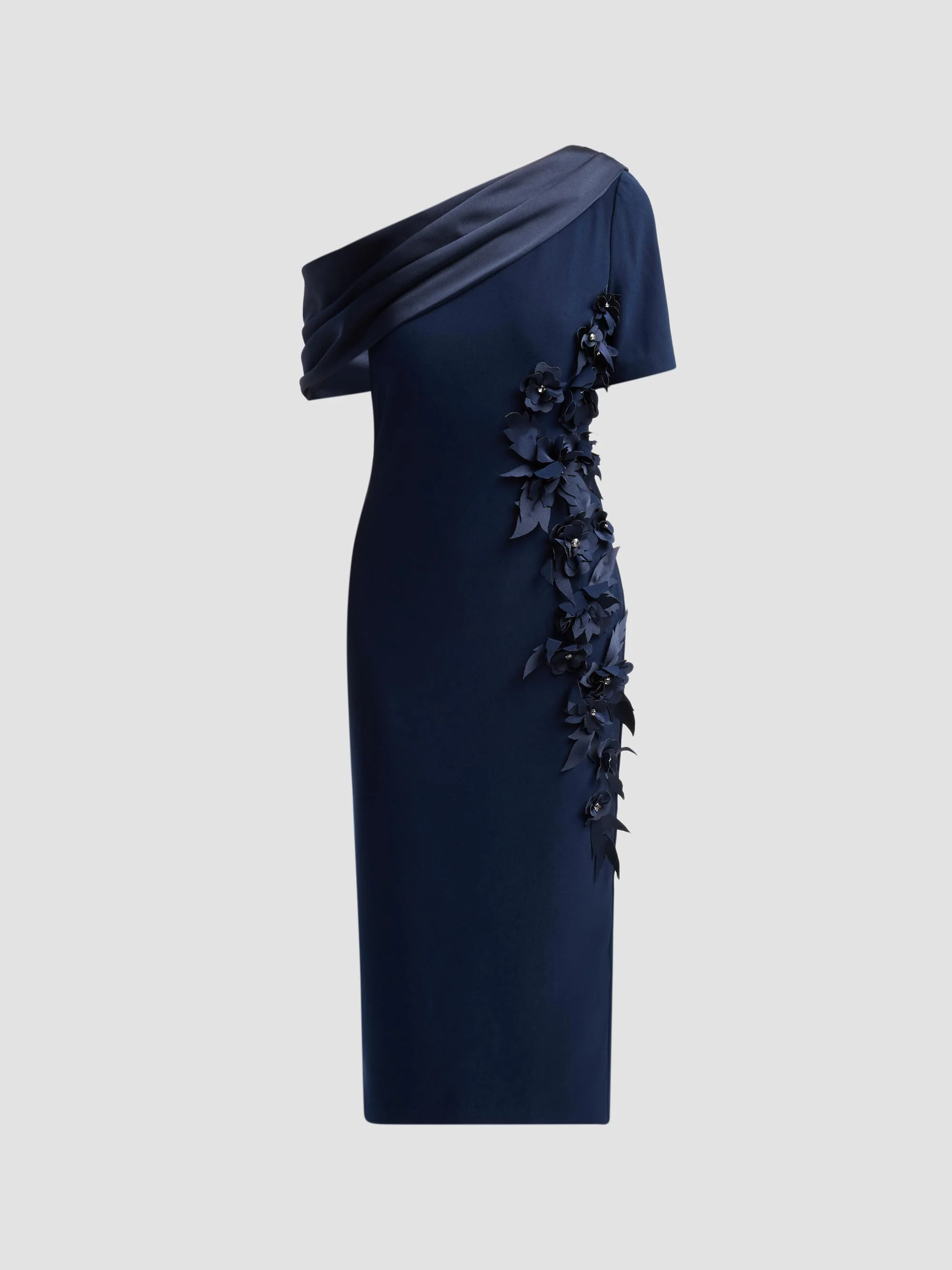 Women's Draped One-Shoulder Cocktail Dress - Navy - 1