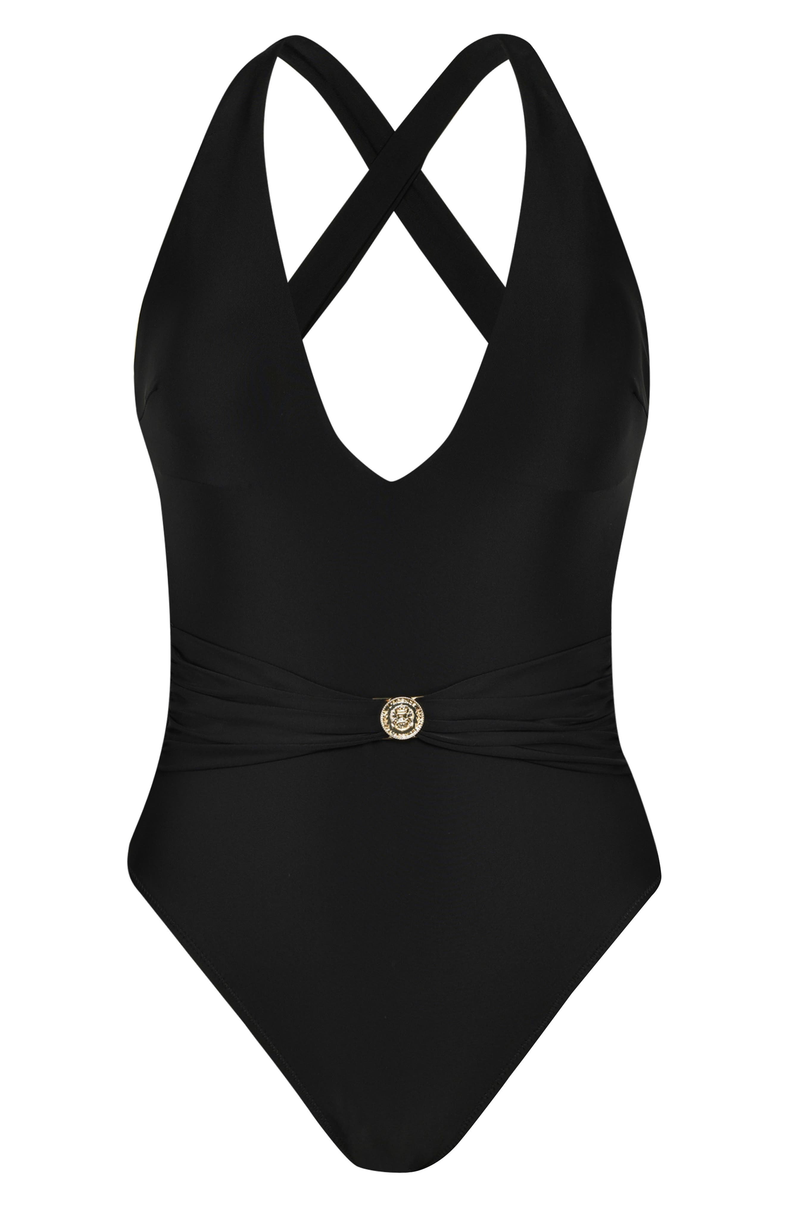 L'AGENCE Lisa Solids Plunge One-Piece Swimsuit in Black at Nordstrom - 3