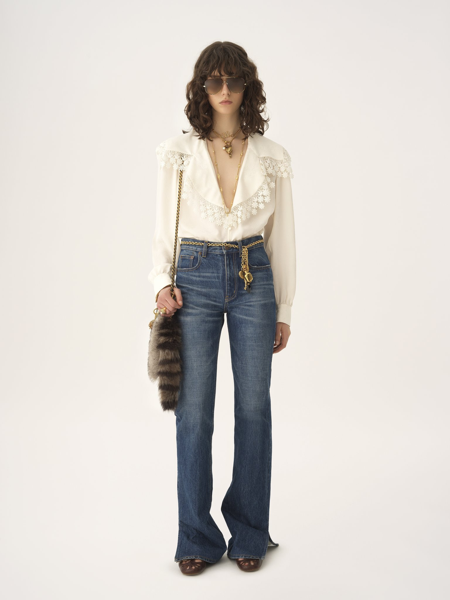 MAXI-COLLAR BLOUSE IN SILK JACQUARD & LACE - 3