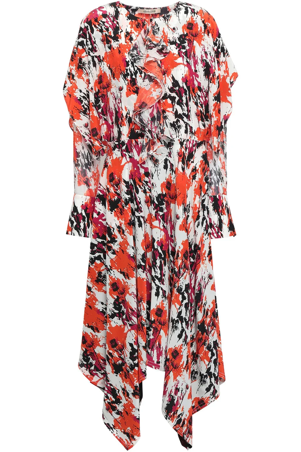 Draped printed silk crepe de chine midi dress - 1