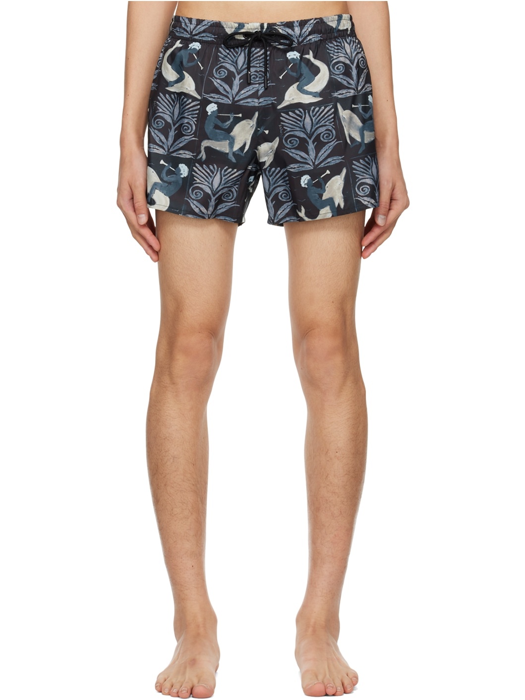 Navy Printed Swim Shorts - 1