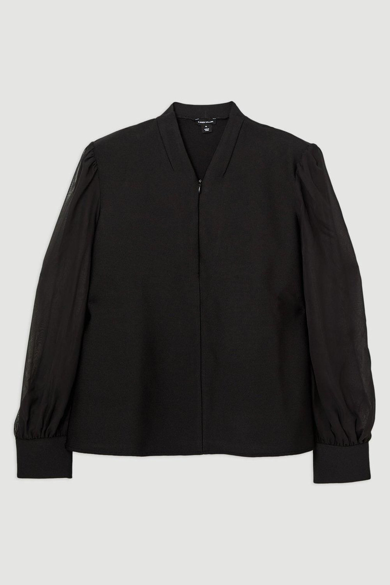 Plus Size Bandage Figure Form Zip Detail Chiffon Sleeve Knit Top 4