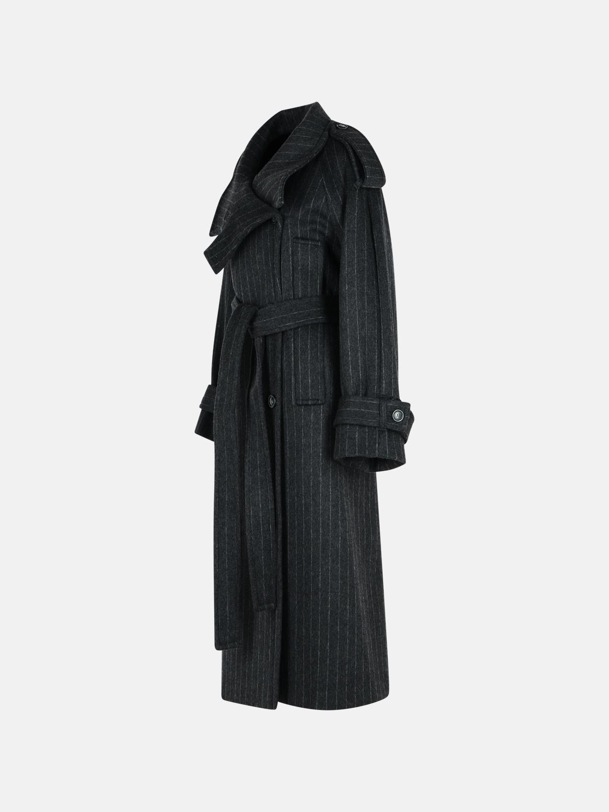 'AROLD' PINSTRIPE TRENCH COAT IN PURE ANTHRACITE WOOL - 2