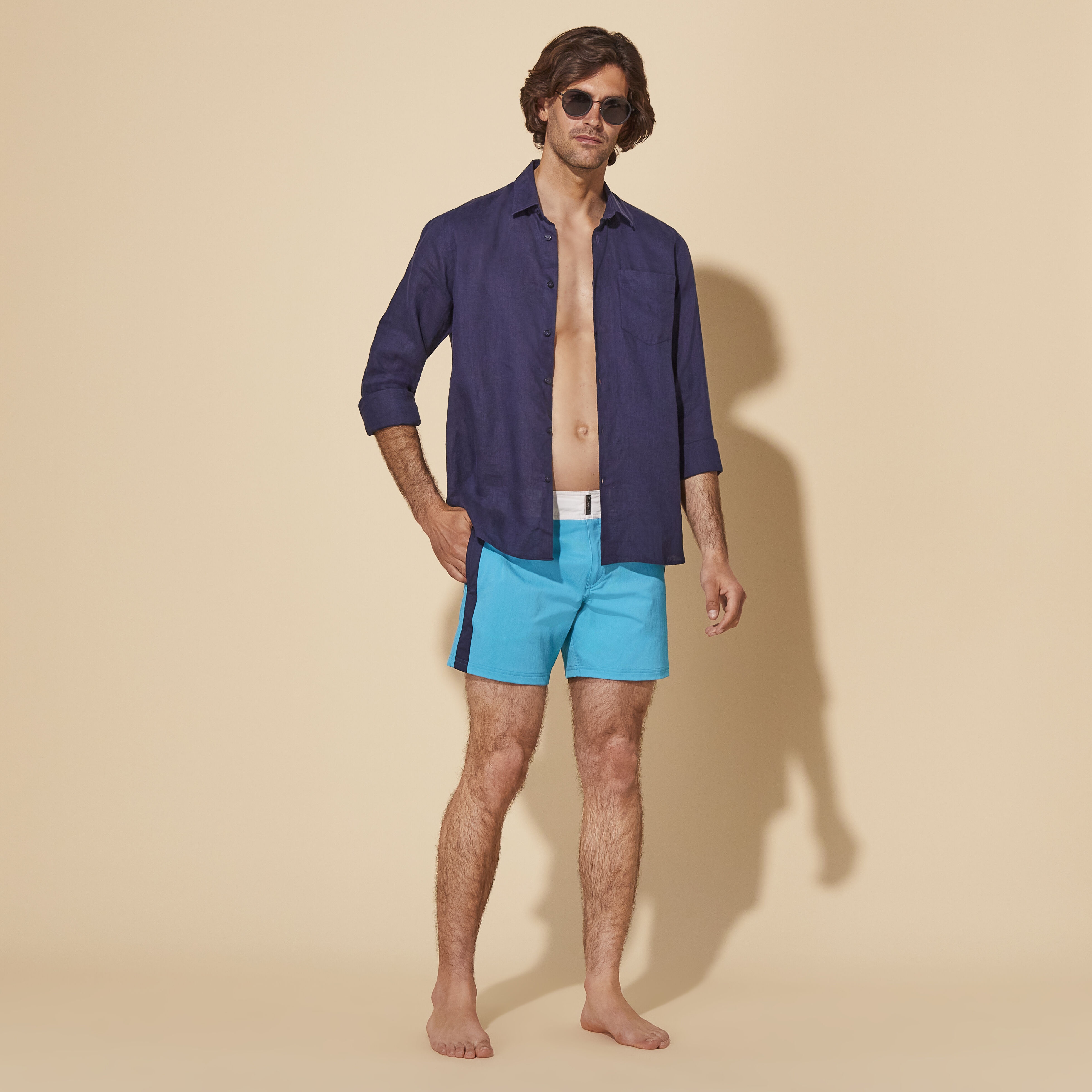 Men Stretch Swim Trunks Flat Belt Color Block - 5