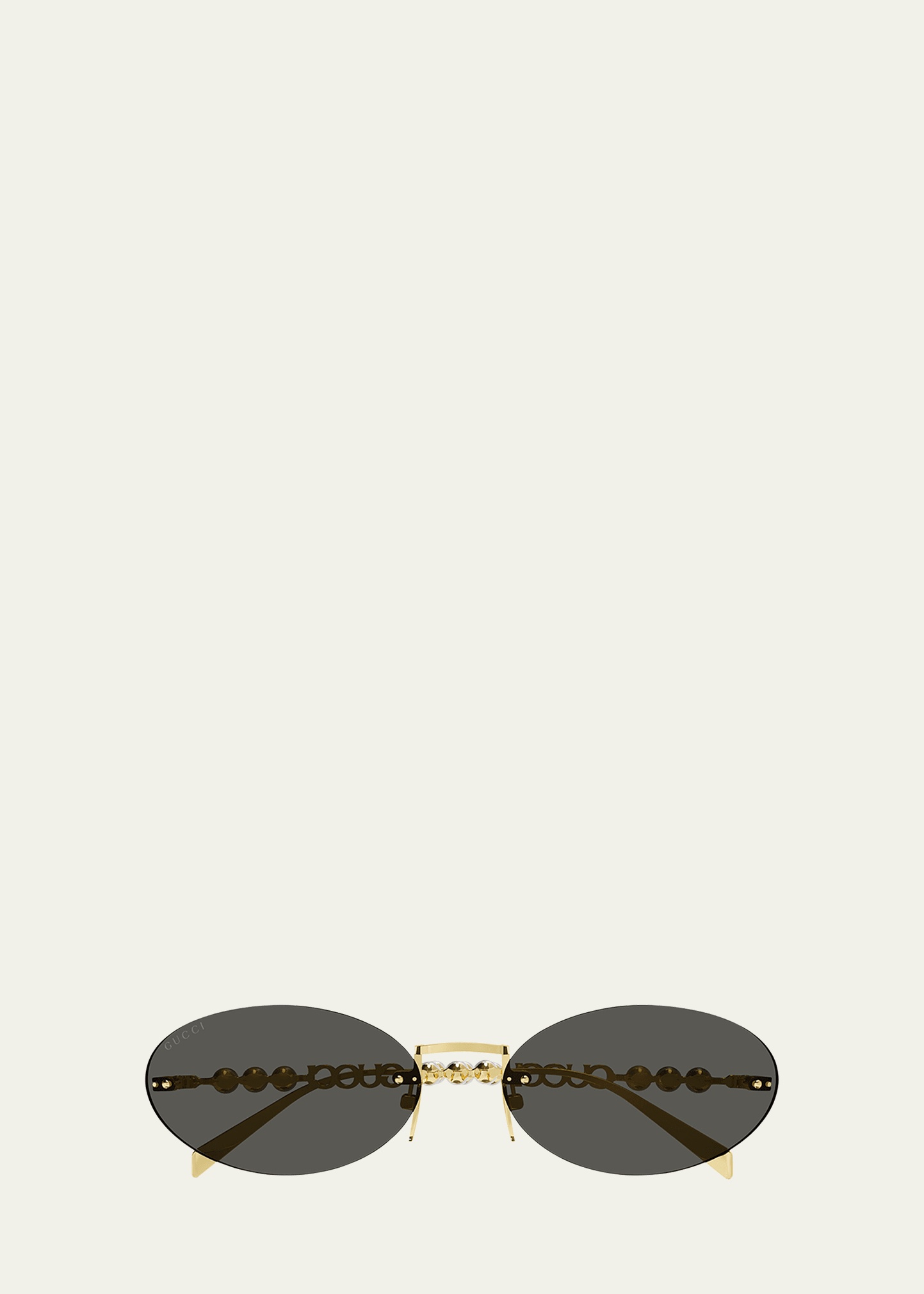 Rimless Metal Oval Sunglasses with Faux Pearls - 1