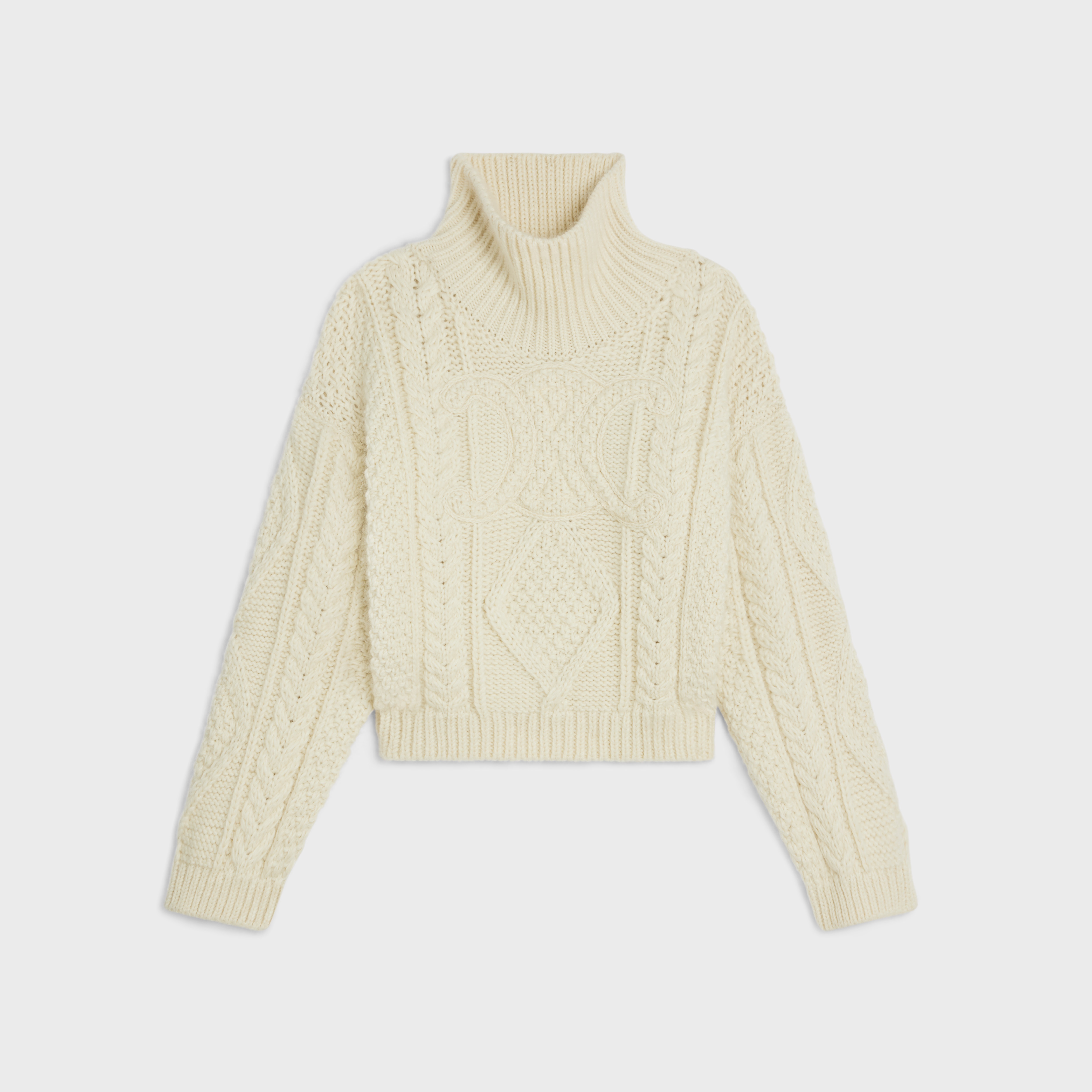 high neck sweater in aran alpaca wool - 1