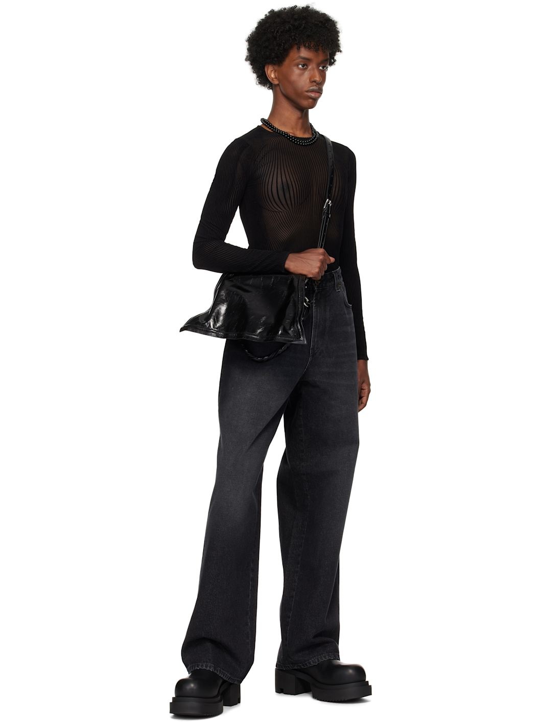 Black 'The Morphing Pinstripes' T-shirt - 5