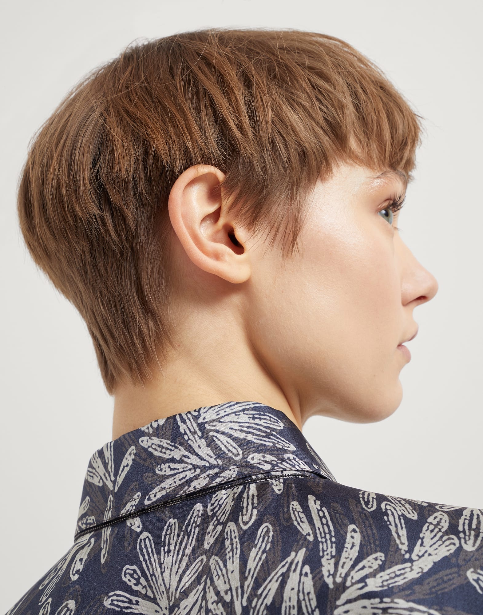 Silk fern print pongee shirt with monili - 3