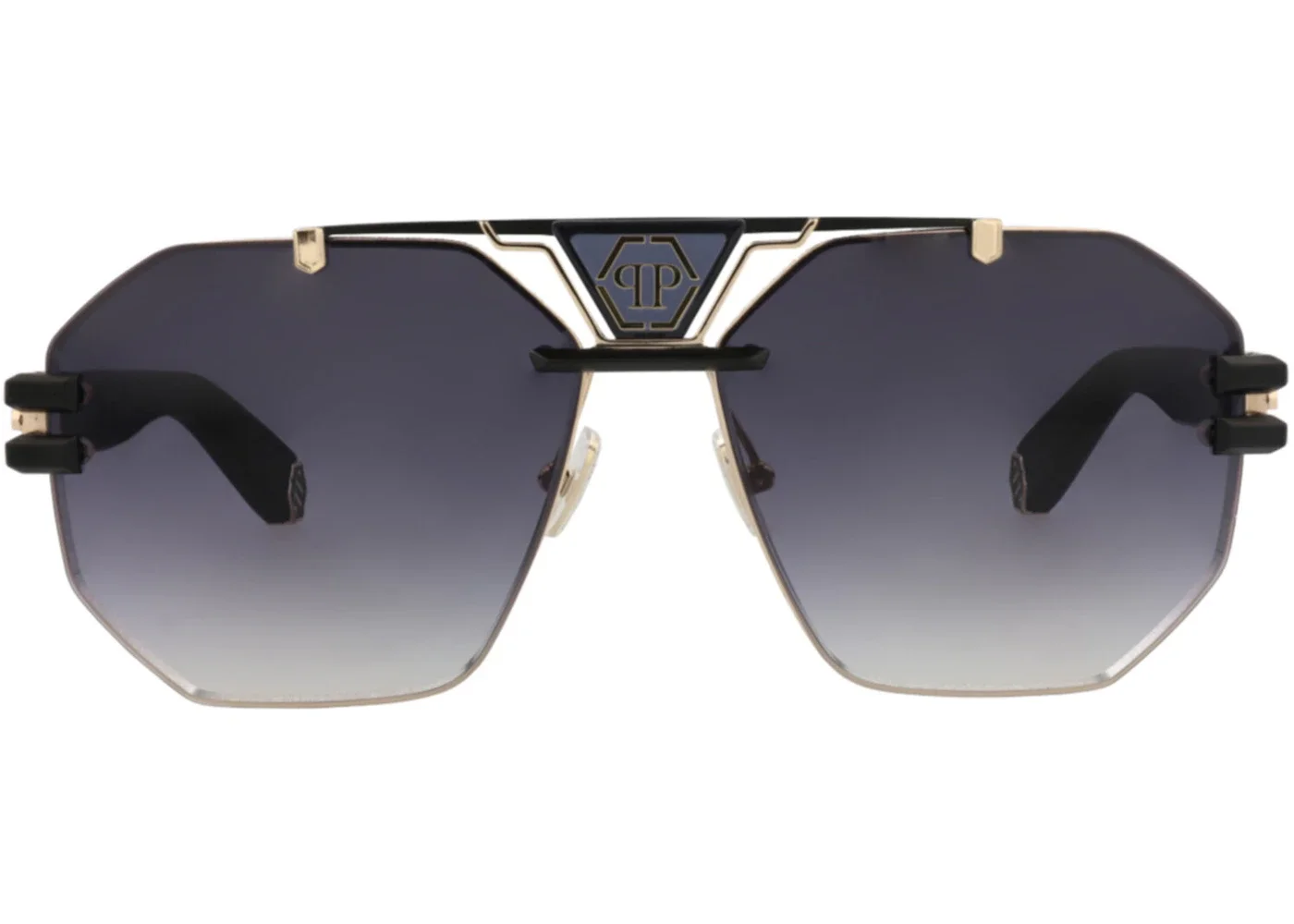 Philipp Plein Aviator-Frame Titanium Sunglasses Gold Black Smoke (SPP077M-63-0302) - 1