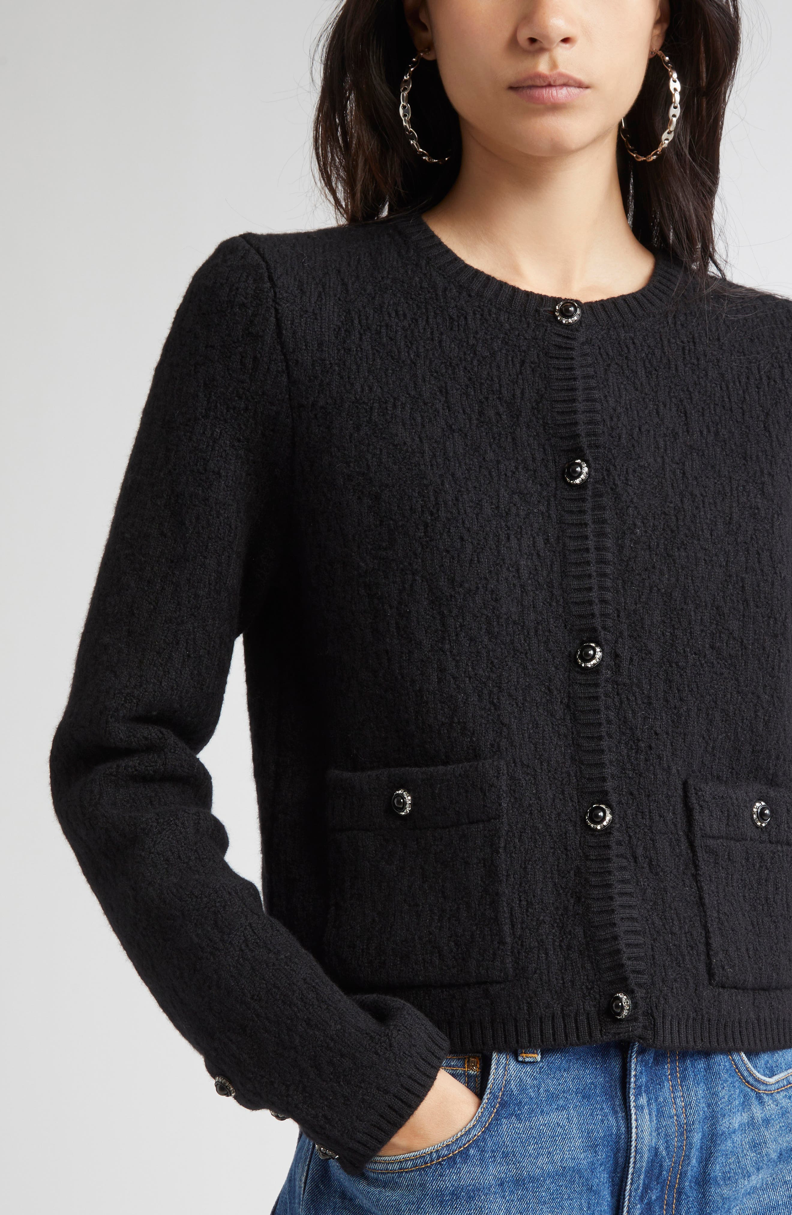 Rabanne Wool Blend Cardigan in Black at Nordstrom - 5