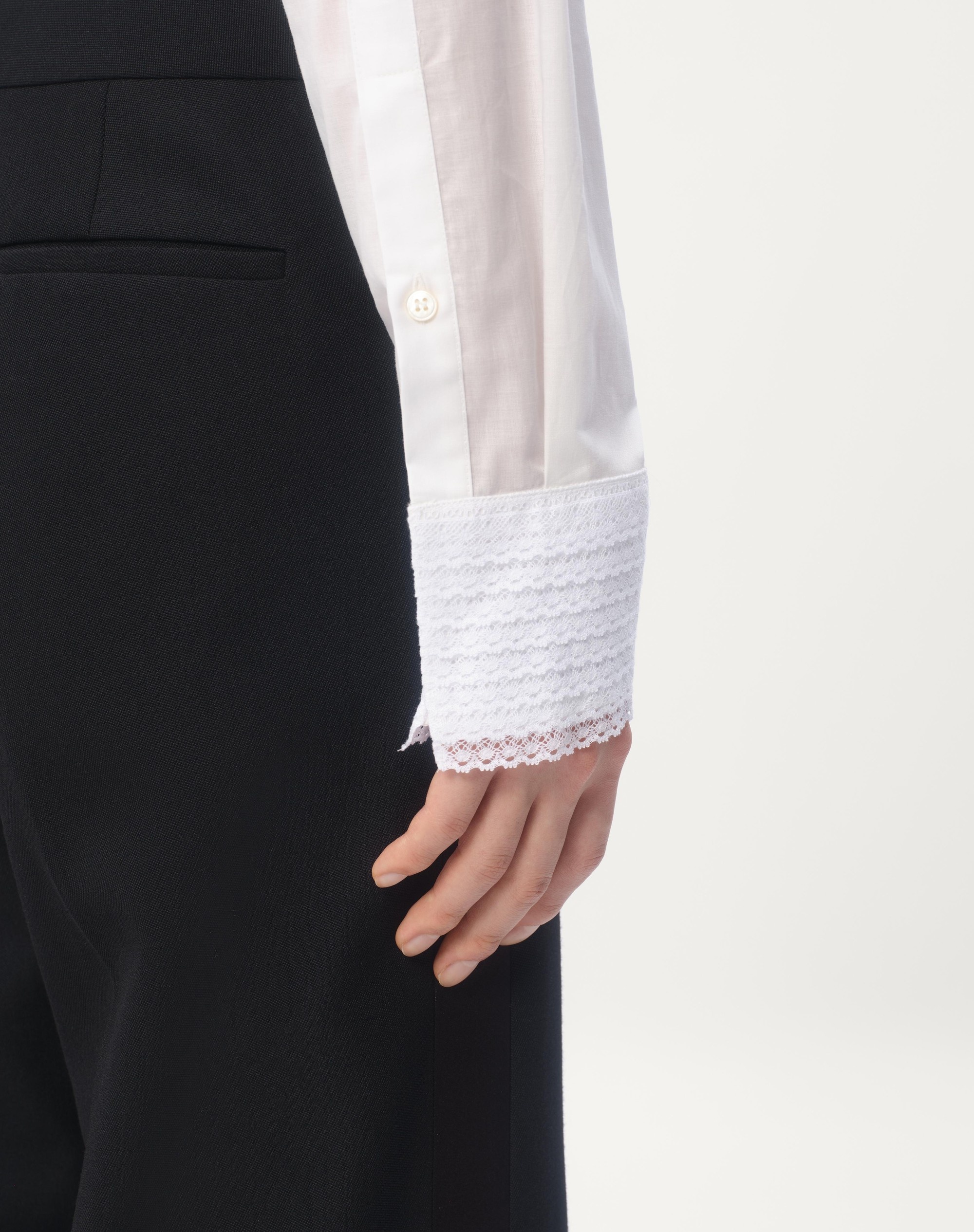 COTTON MUSLIN SHIRT WITH PLASTRON AND LACE DETAILS - 4