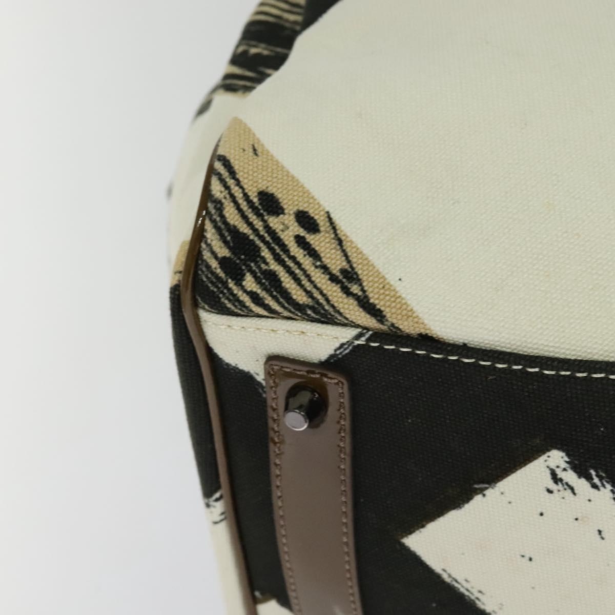 Burberry Tote Bag Canvas Enamel White Black Khaki - 12