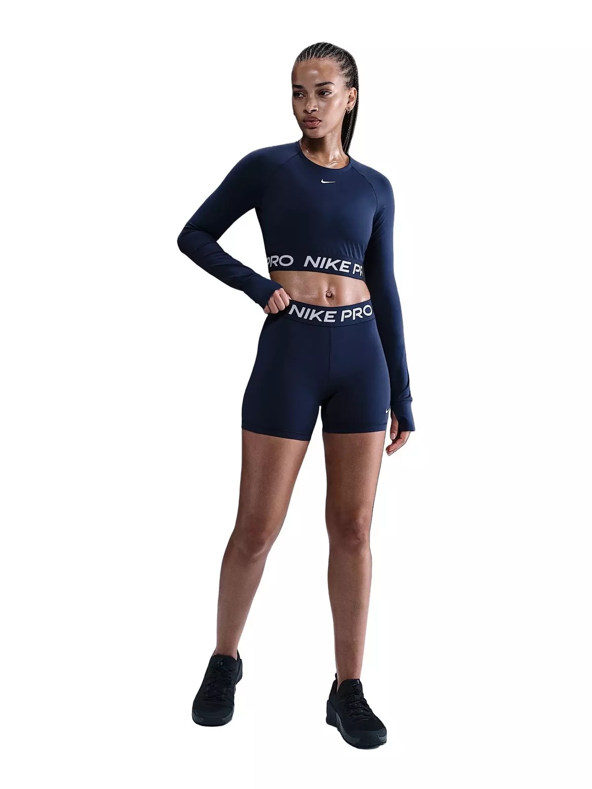 Women's Pro Dri-FIT Cropped Long-Sleeve Top -Navy - 4