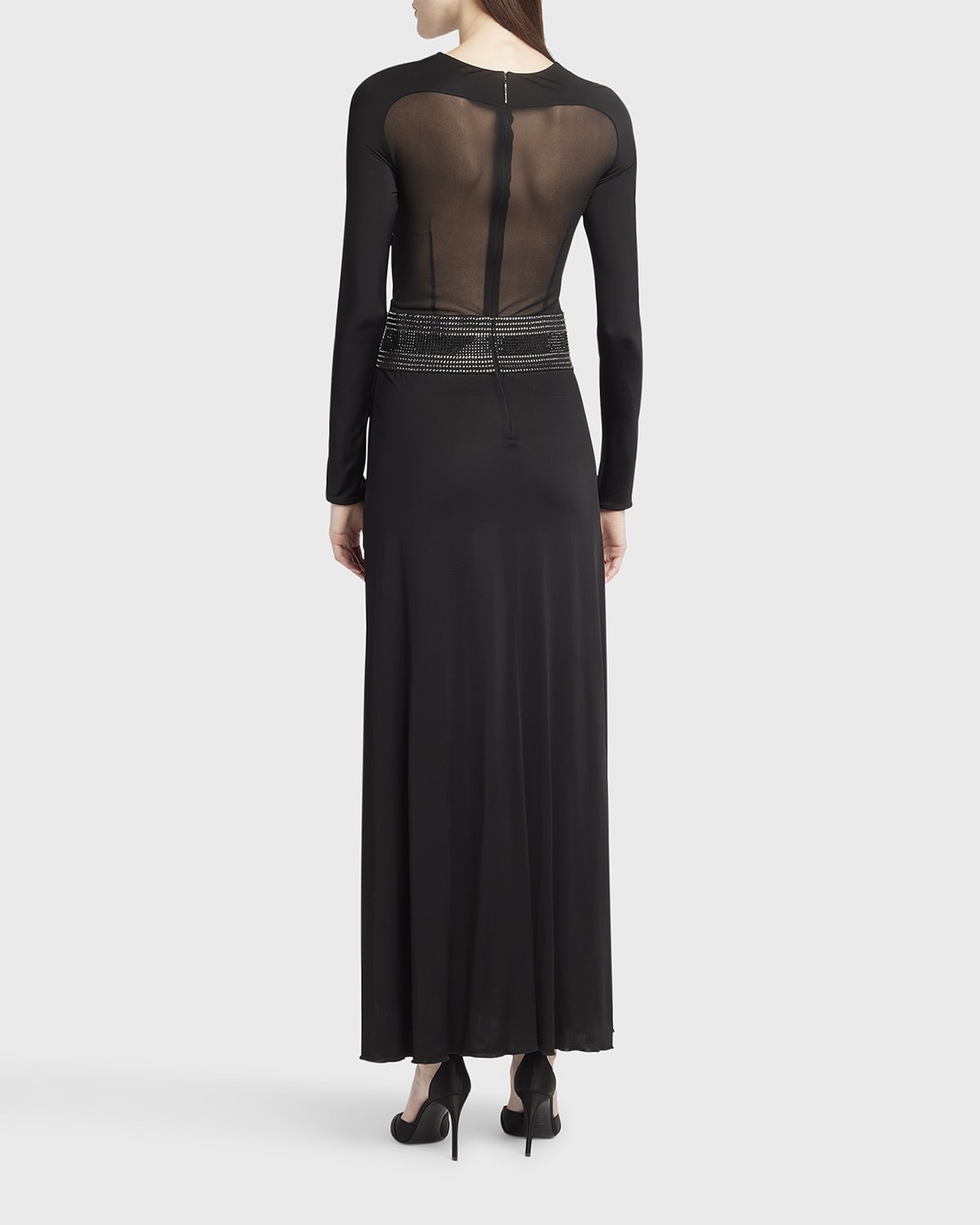Crystal Sheer Midriff Jersey Gown - 3