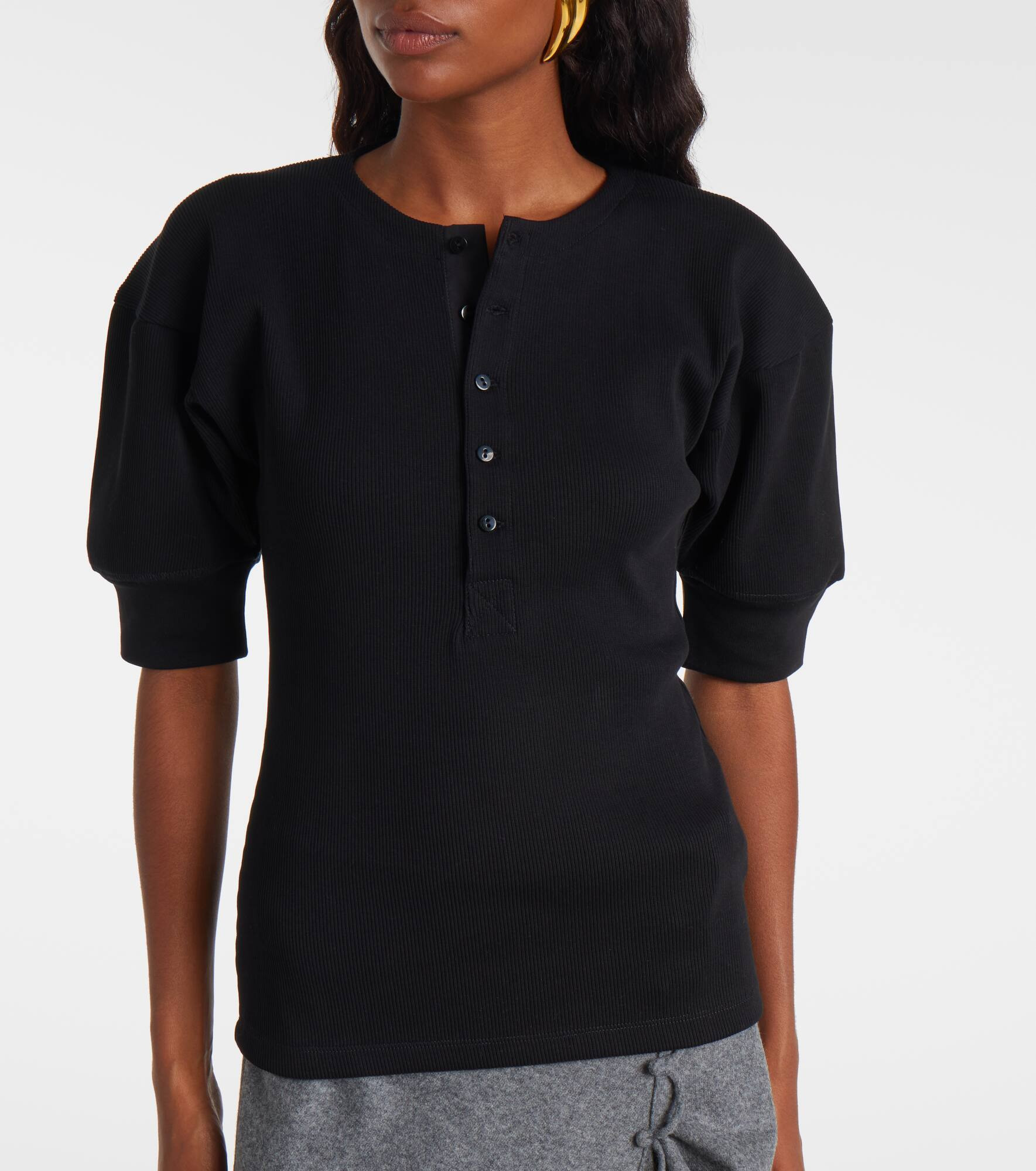 Cotton-blend Henley shirt - 5