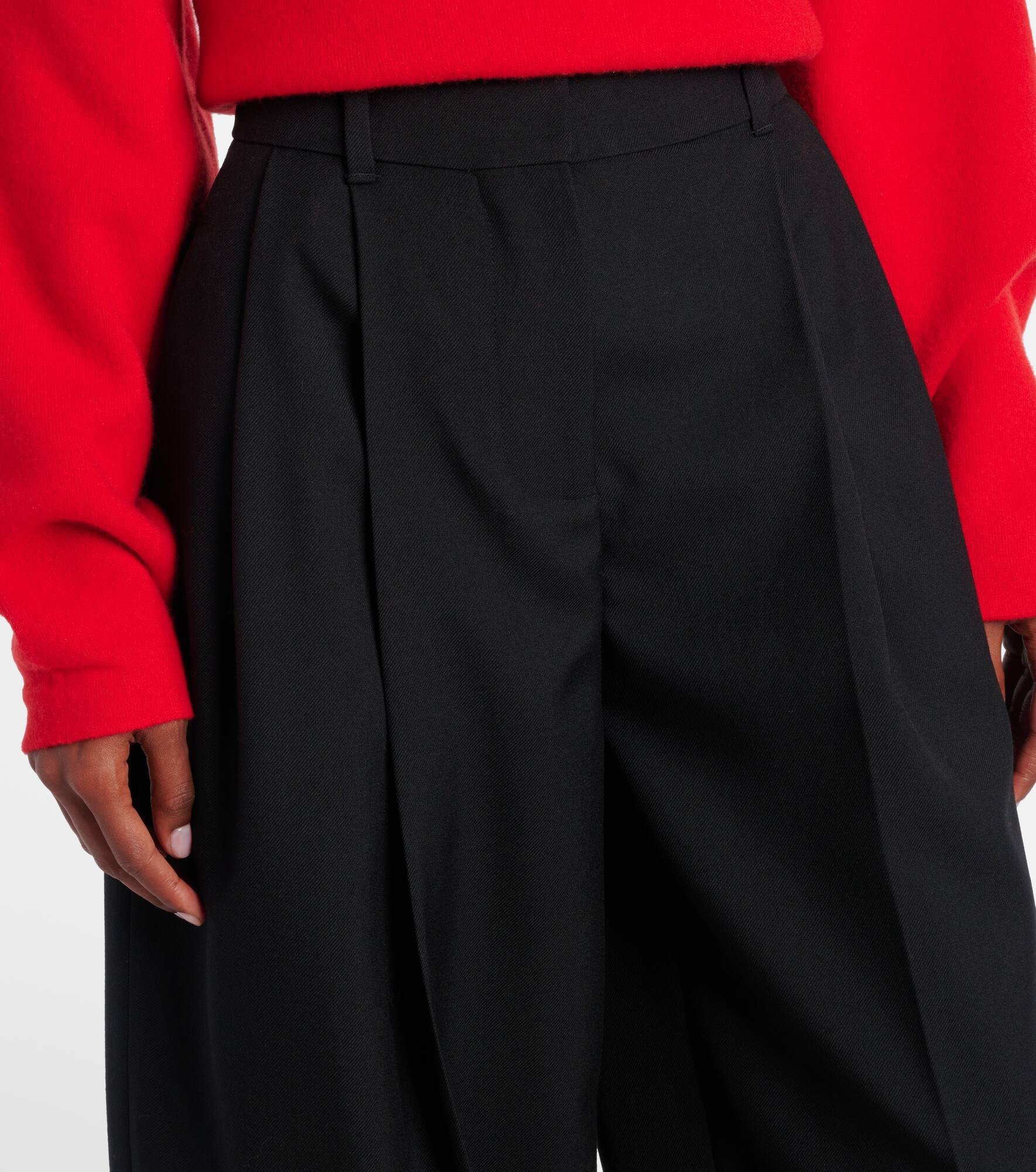Pleated wool wide-leg pants - 4