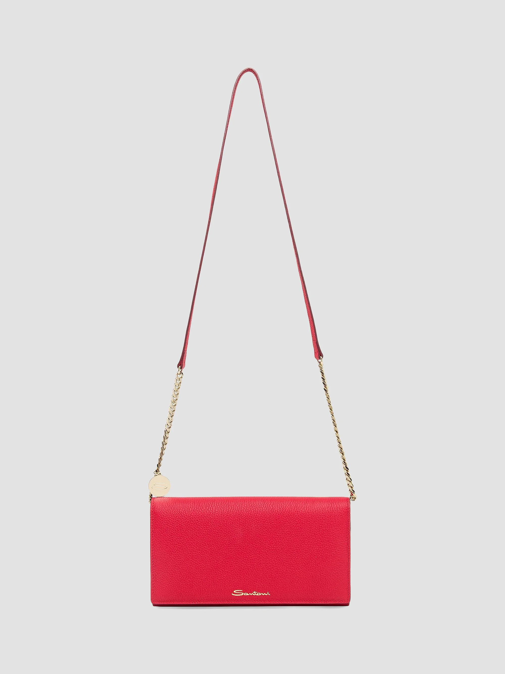 Women's Leather Wallet-On-Chain Crossbody Bag - Red - 1