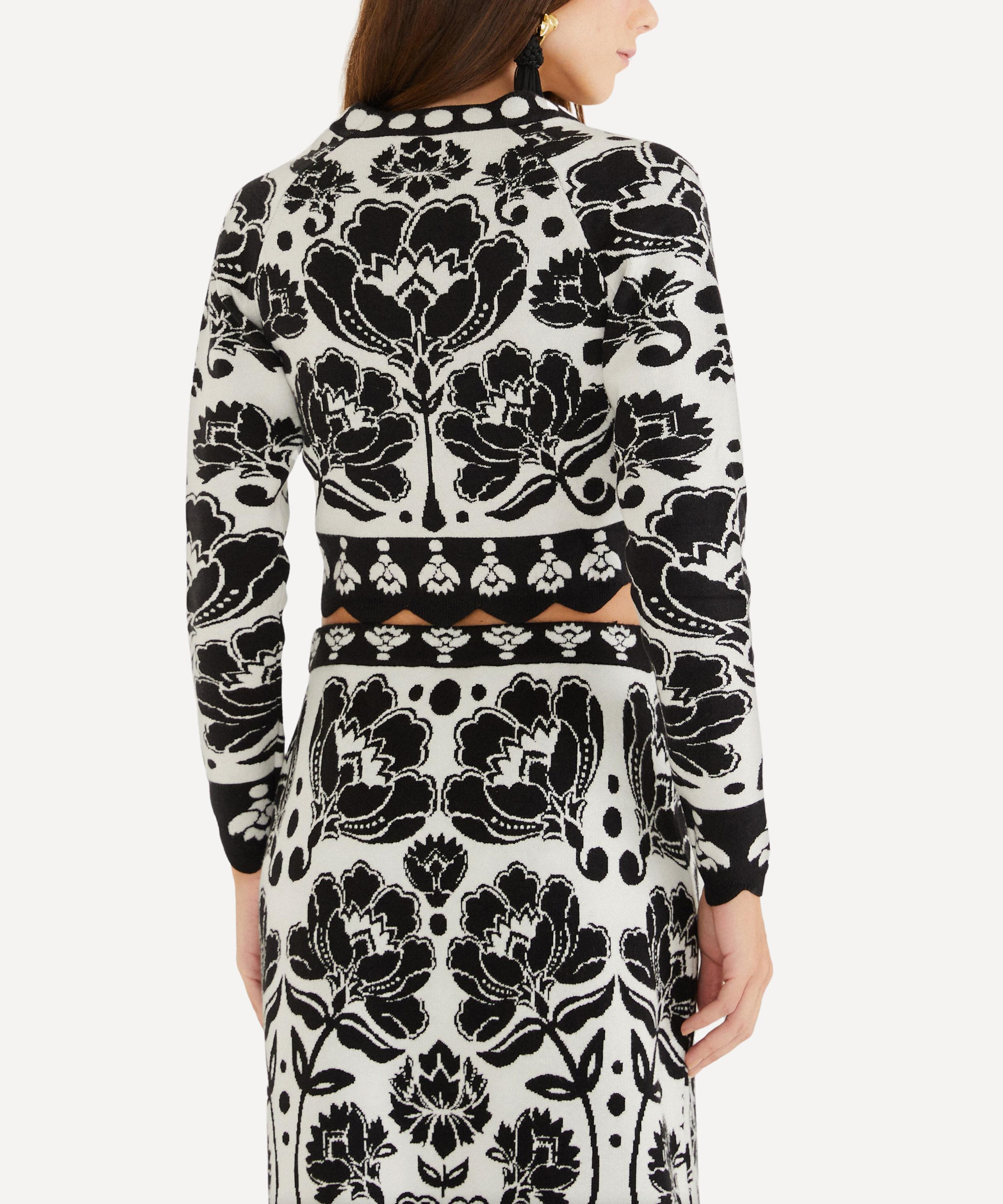 Black and White Floral Arabesque Knit Top - 2