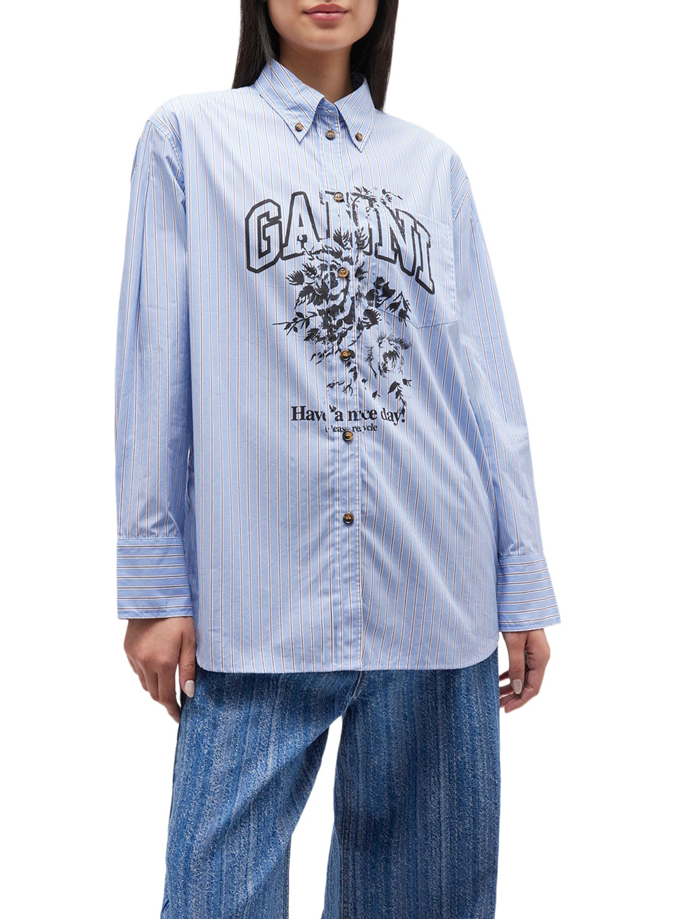 STRIPED COTTON SHIRT WITH PRINT - 3