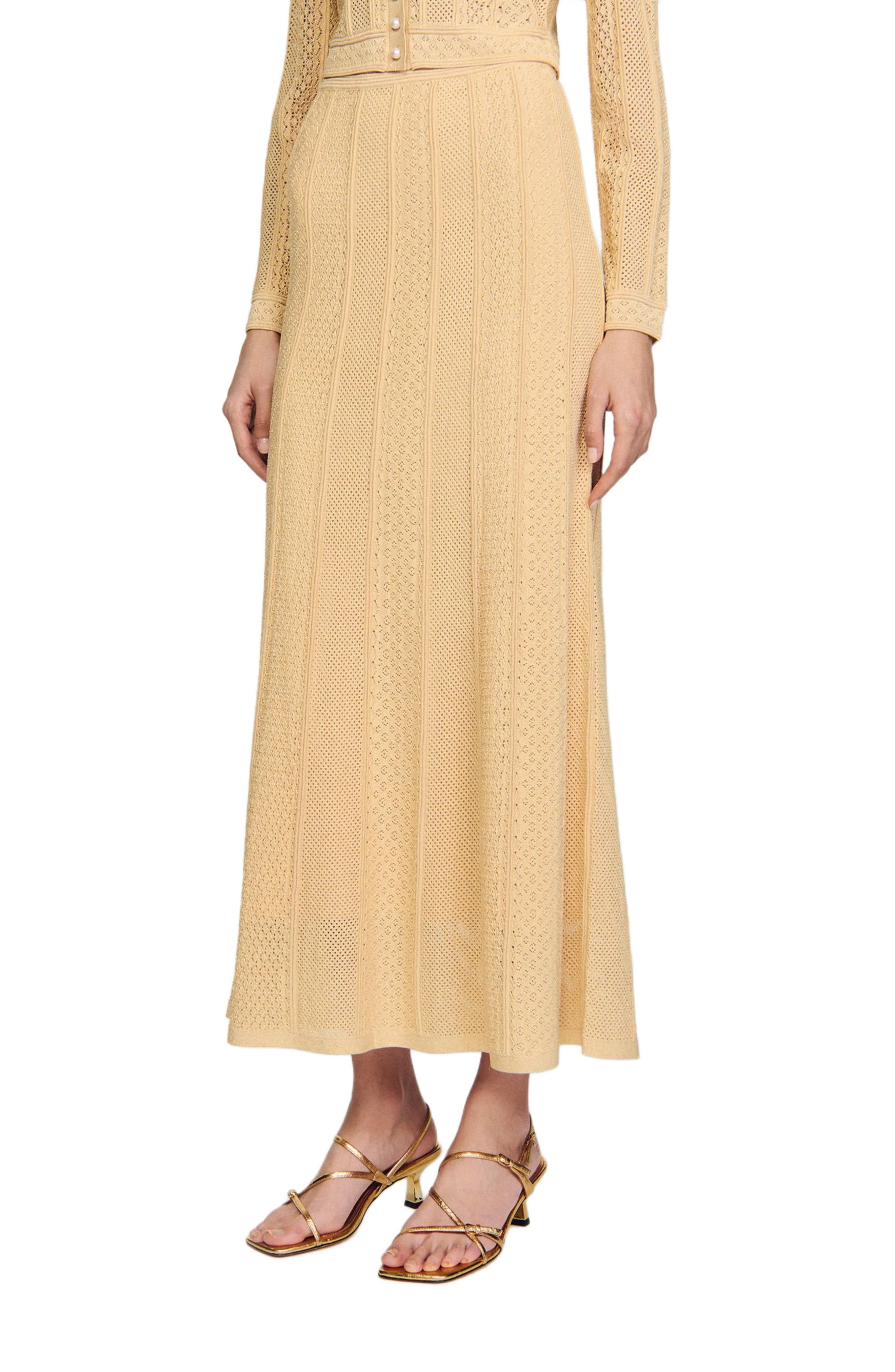 SANDRO Pointelle knit maxi skirt in Gold at Nordstrom - 1