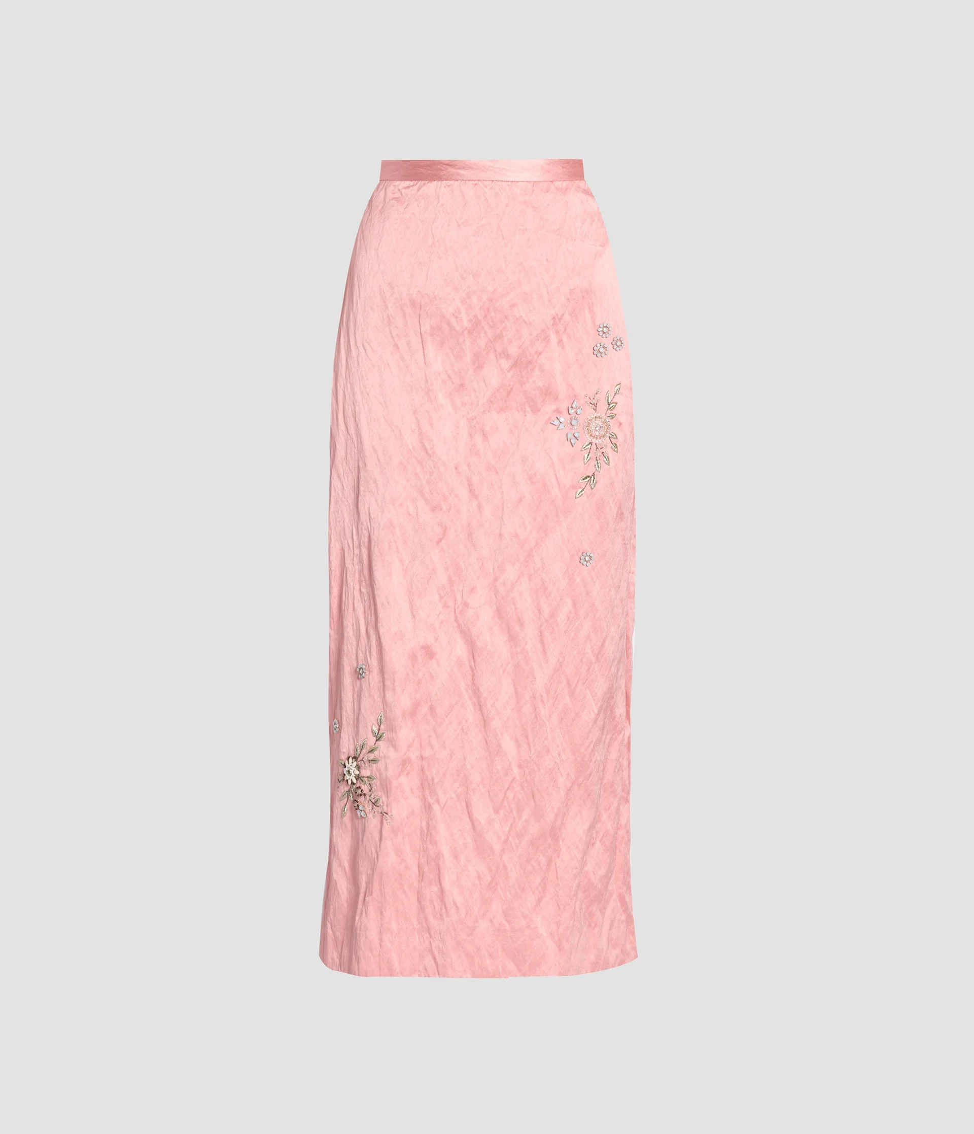 EMBROIDERED TEXTURED SATIN PENCIL MIDI SKIRT - 1