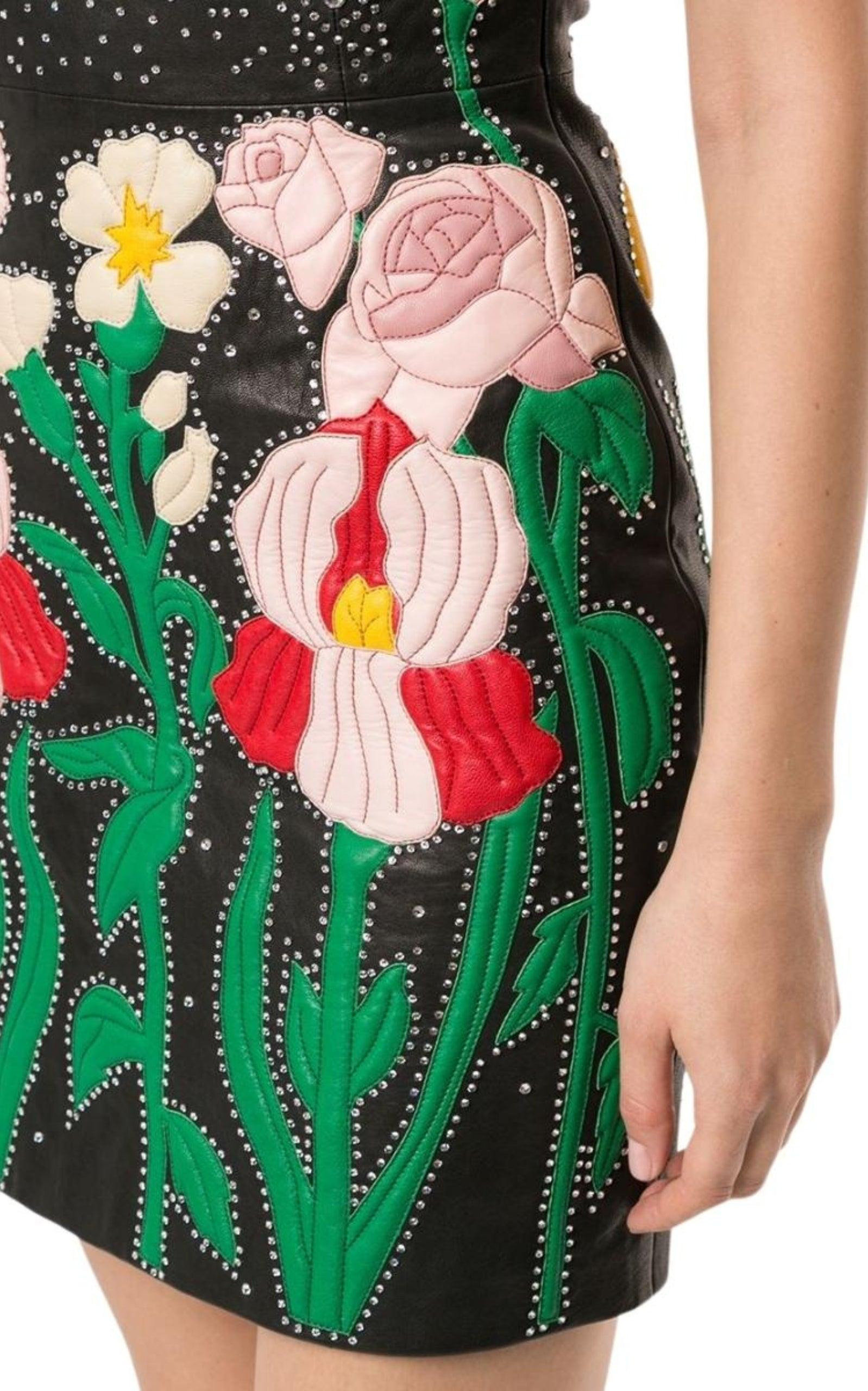 Leather Flower Intarsia Strapless Dress - 6