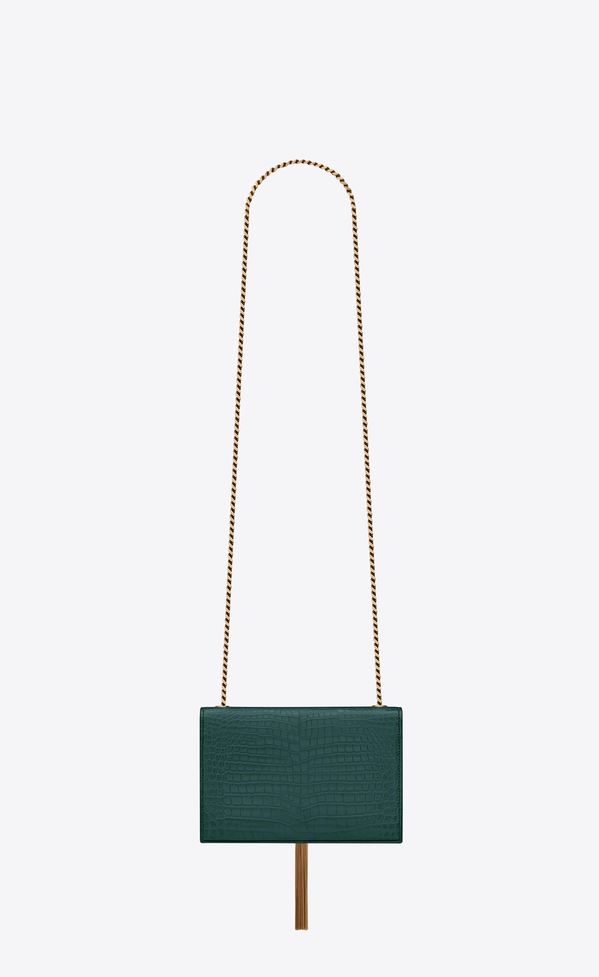 kate small chain bag with tassel in shiny crocodile-embossed leather - 3