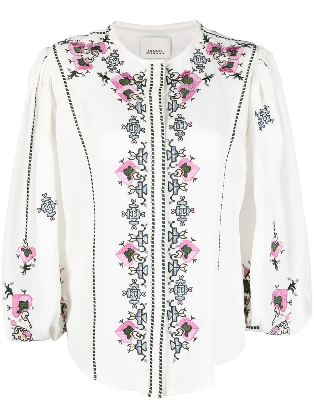 floral-embroidery long-sleeved blouse - 1