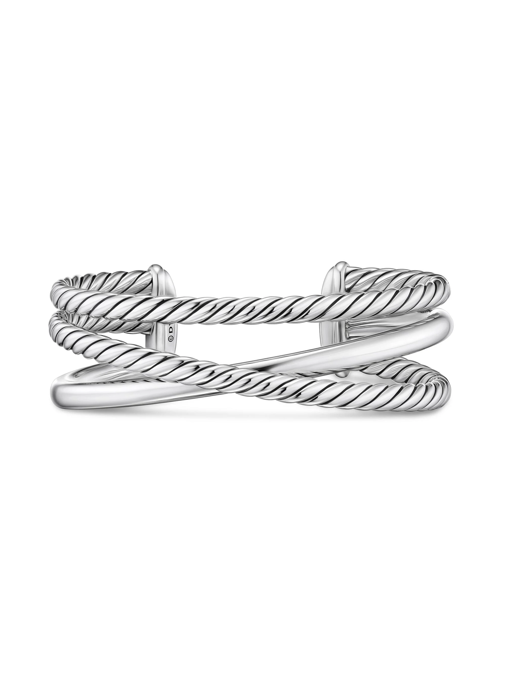 Women's Bold Crossover Three Row Cuff Bracelet in Sterling Silver, 19MM - Silver - 1