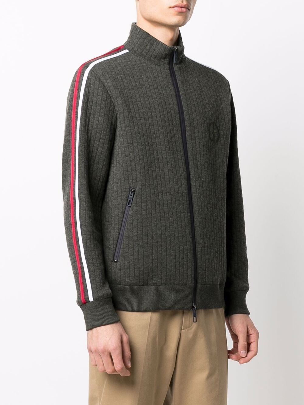 logo-embroidered zip-up knitted jumper - 3