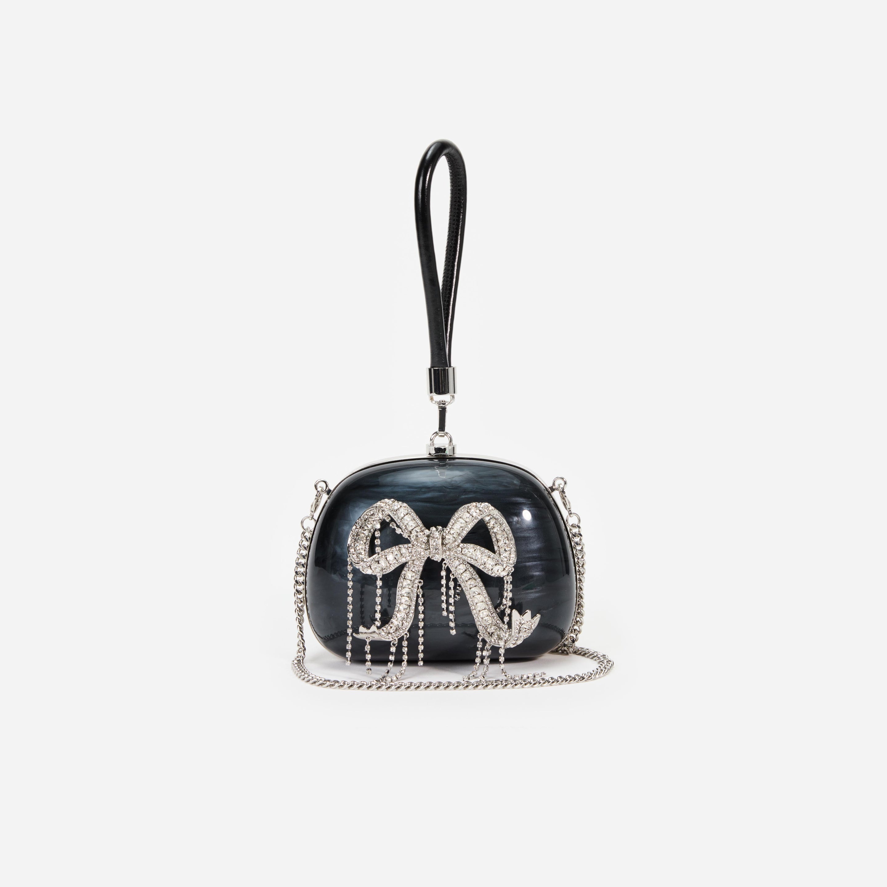 Black Pearl Top Handle Clutch Bag - 4