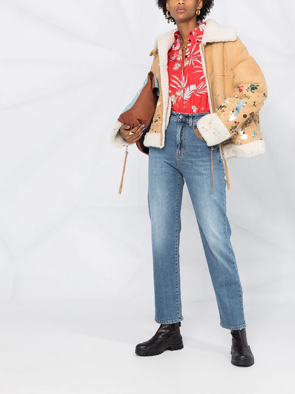 shearling lining paint splatter jacket - 2