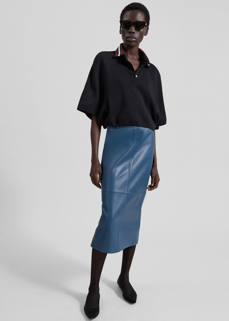 Taney Leather Midi Skirt - Cobalt 3