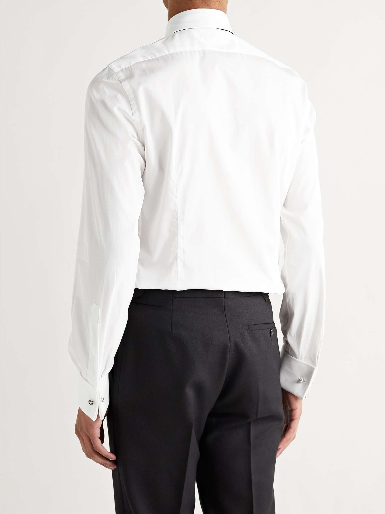 White Slim-Fit Pinned-Collar Double-Cuff Cotton-Poplin Shirt - 3