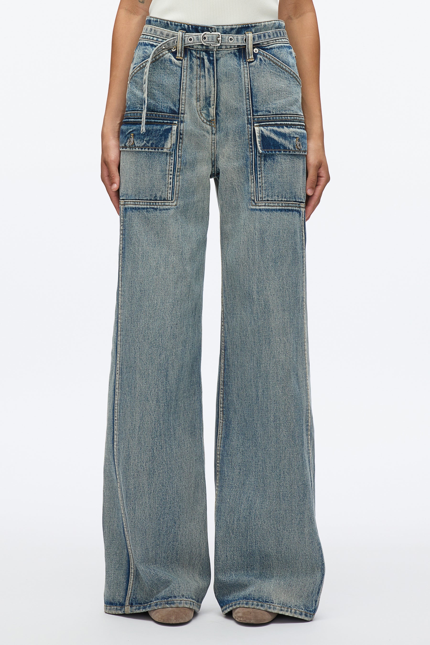 Cargo Wide Leg Belted Jeans - 2