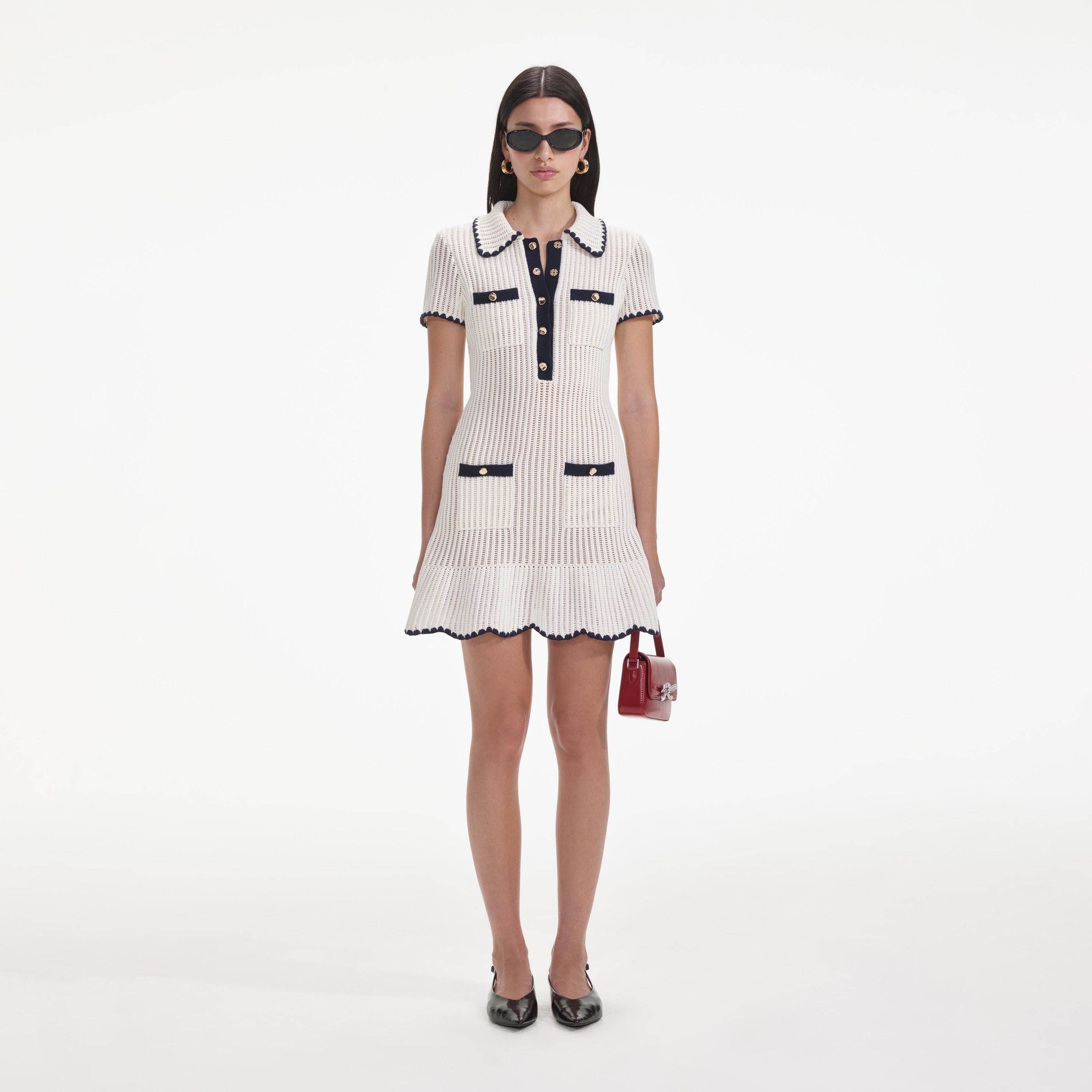 Self-Portrait｜DRESSES (CROCHET COLLARED MINI DRESS(PF24 Cream Crochet Contrast Trim Mini Dress – self-portrait-US